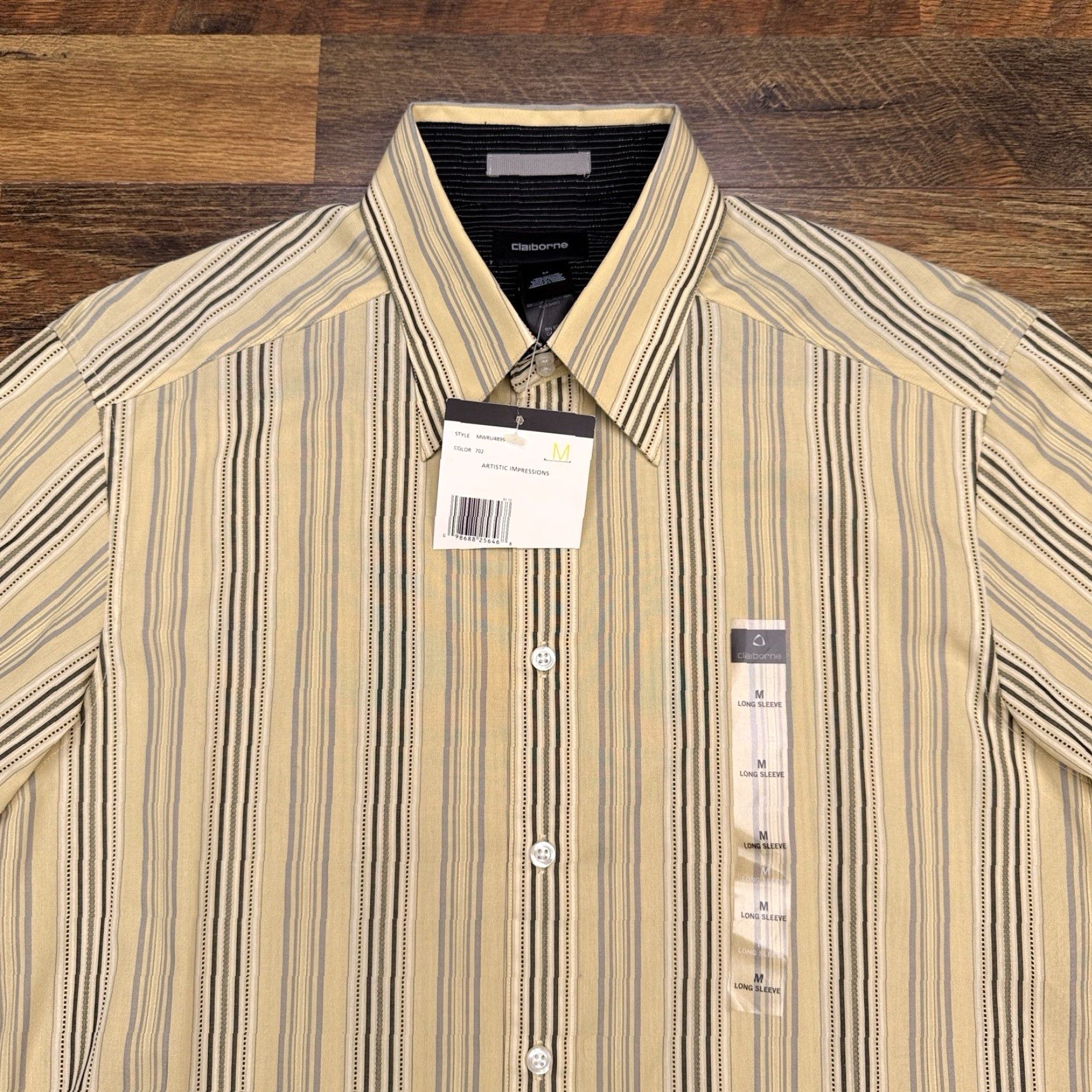 Liz Claiborne Claiborne Shirt Mens M Yellow Striped Button-Up Knit Cotton Long Sleeve Collar Button Up Casual Workwear 90s Theme Colorful Size US M / EU 48-50 / 2 - 4 Thumbnail