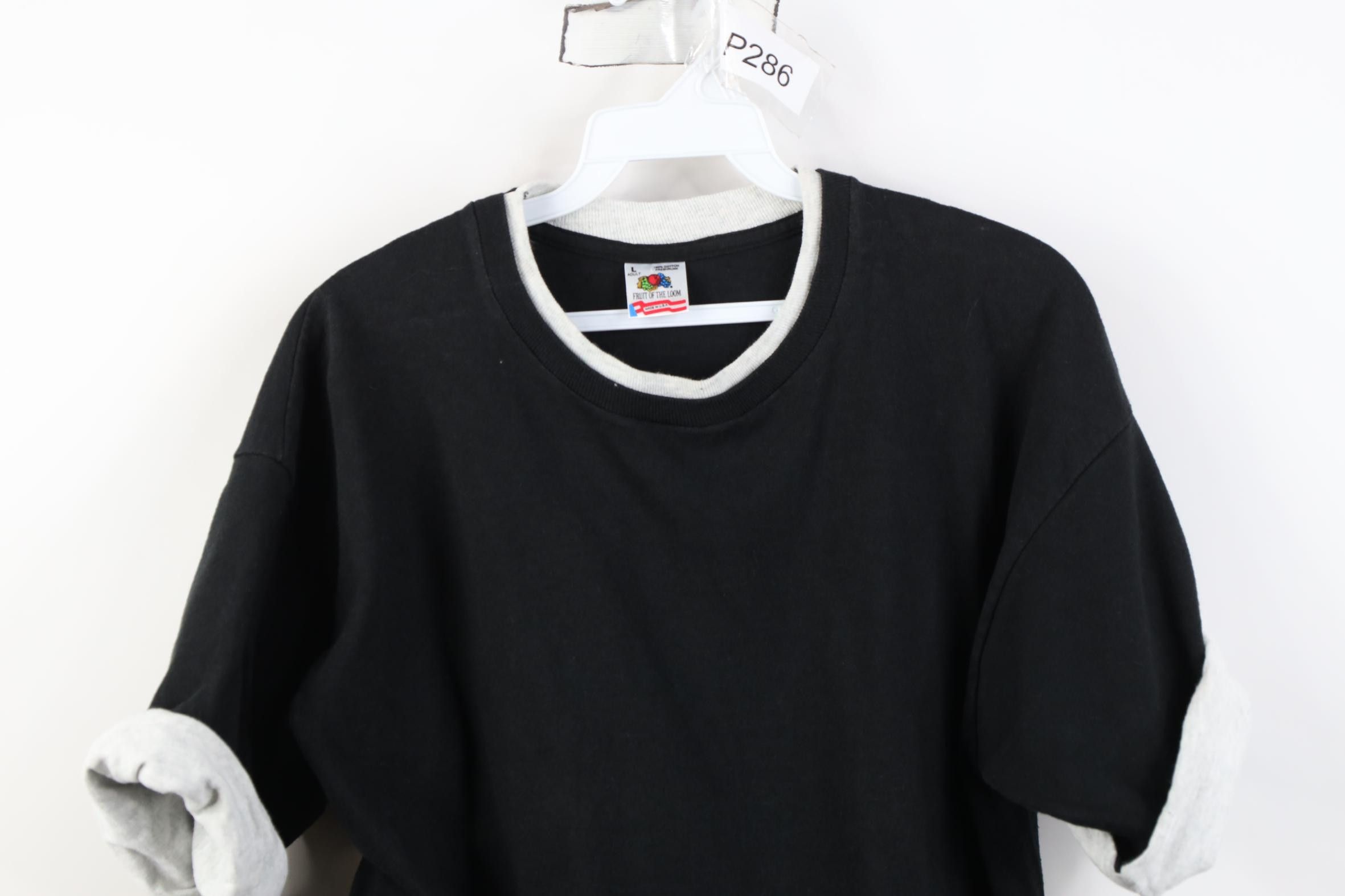 Vintage Vintage 90s Streetwear Layered Cotton T-Shirt Black USA Size US L / EU 52-54 / 3 - 2 Thumbnail