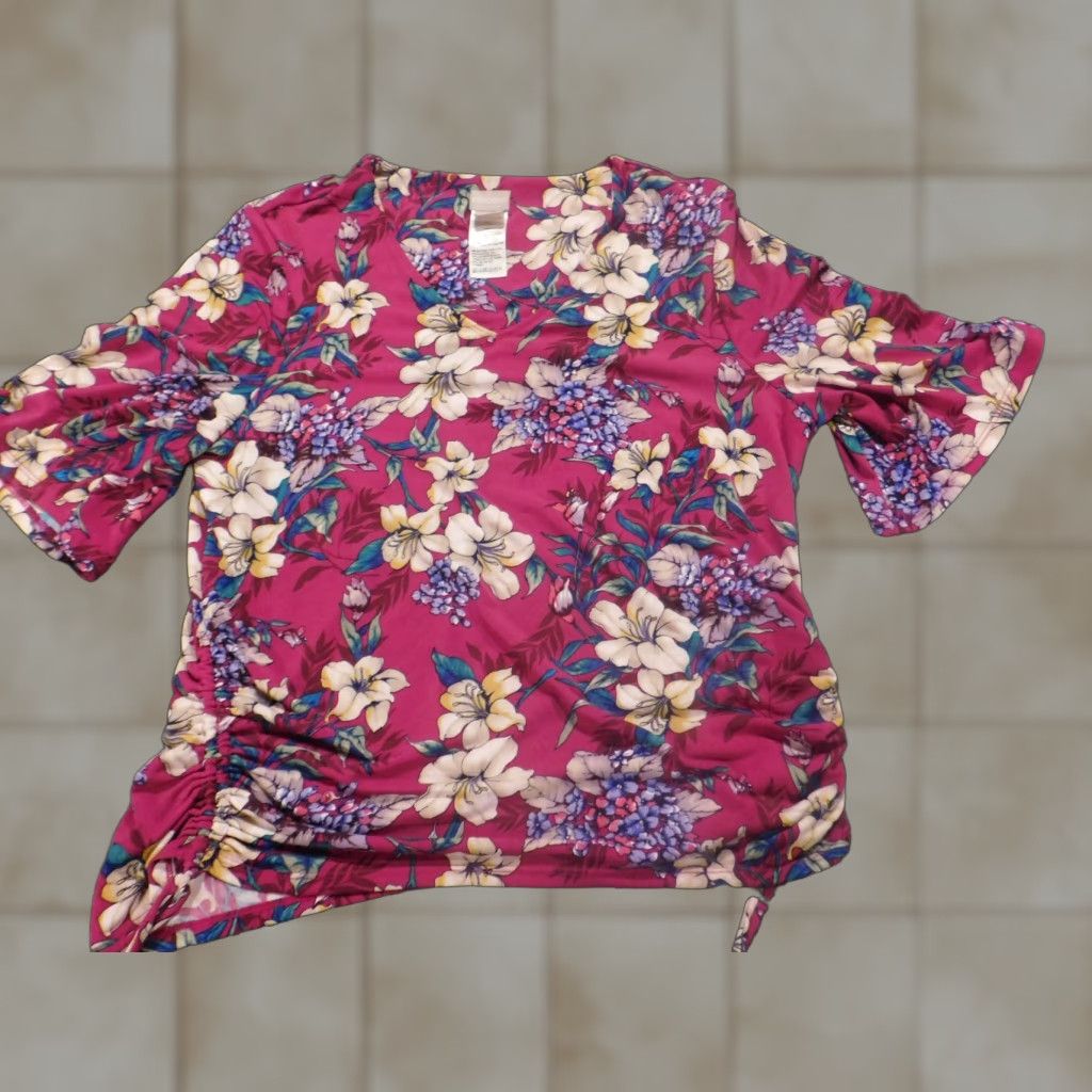 Vintage Chicos Blouse Shirt Womens Red Floral Chief Designer Crew Neck Short Sleeve Pullover Knit Stretch Breathable Classic 1 Size Regular Vintage No Size XS / US 0-2 / IT 36-38 - 1 Thumbnail
