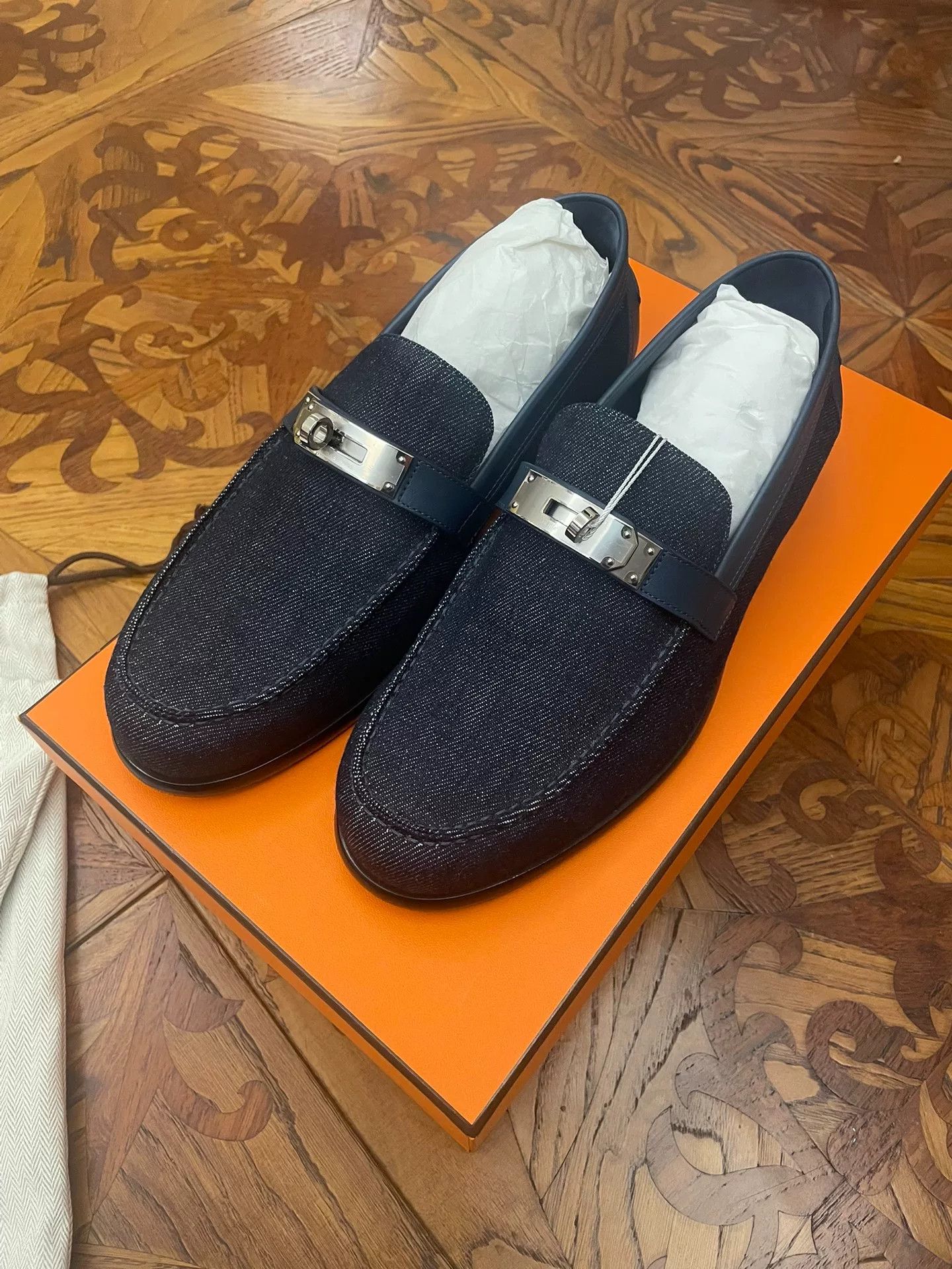 Hermes HERMES Destin Men's Denim Leather Loafers Size US 8 / EU 41 - 1 Thumbnail