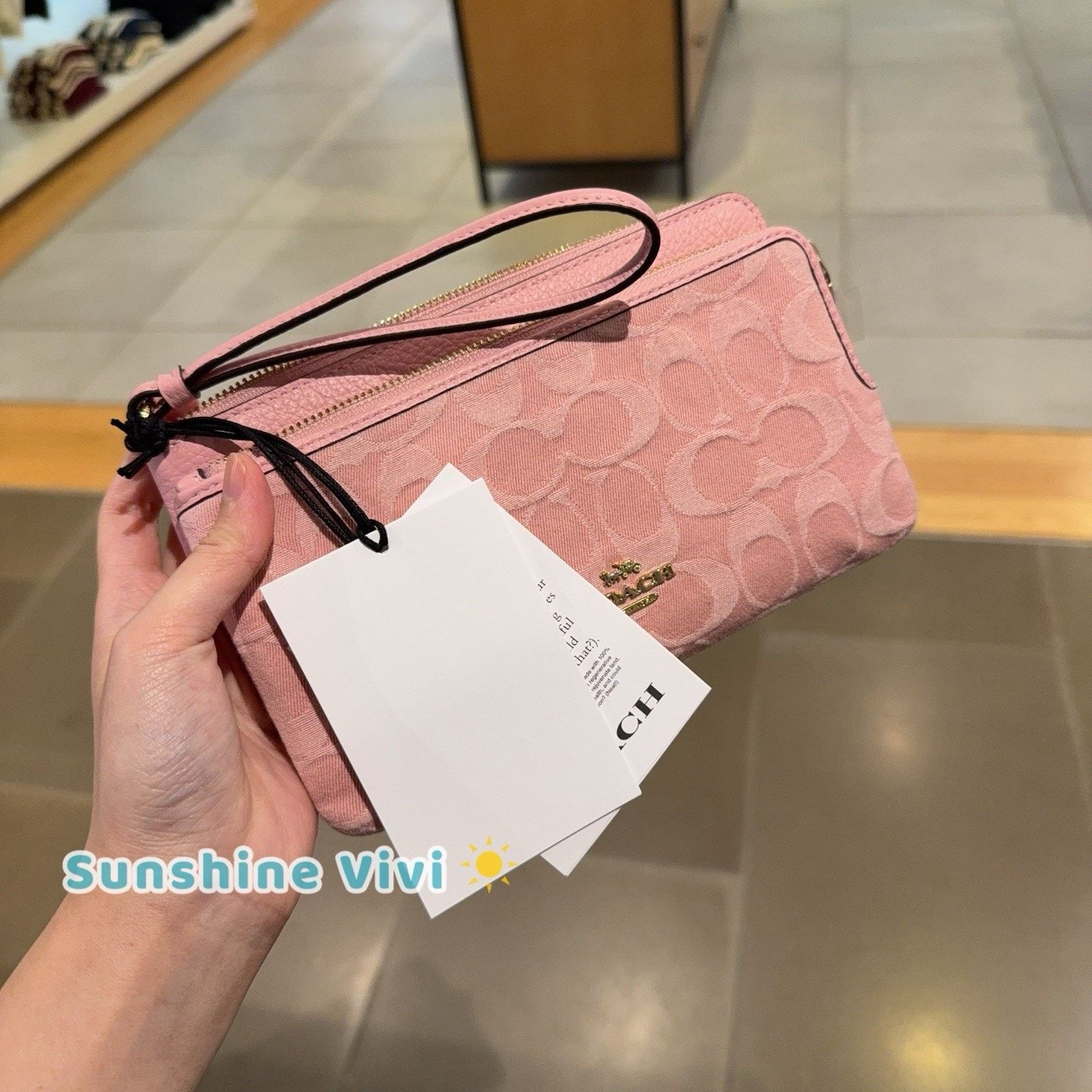 Coach NWT Coach CDN22 Double Zip Wallet Signature Denim Light Pink Size ONE SIZE - 7 Thumbnail