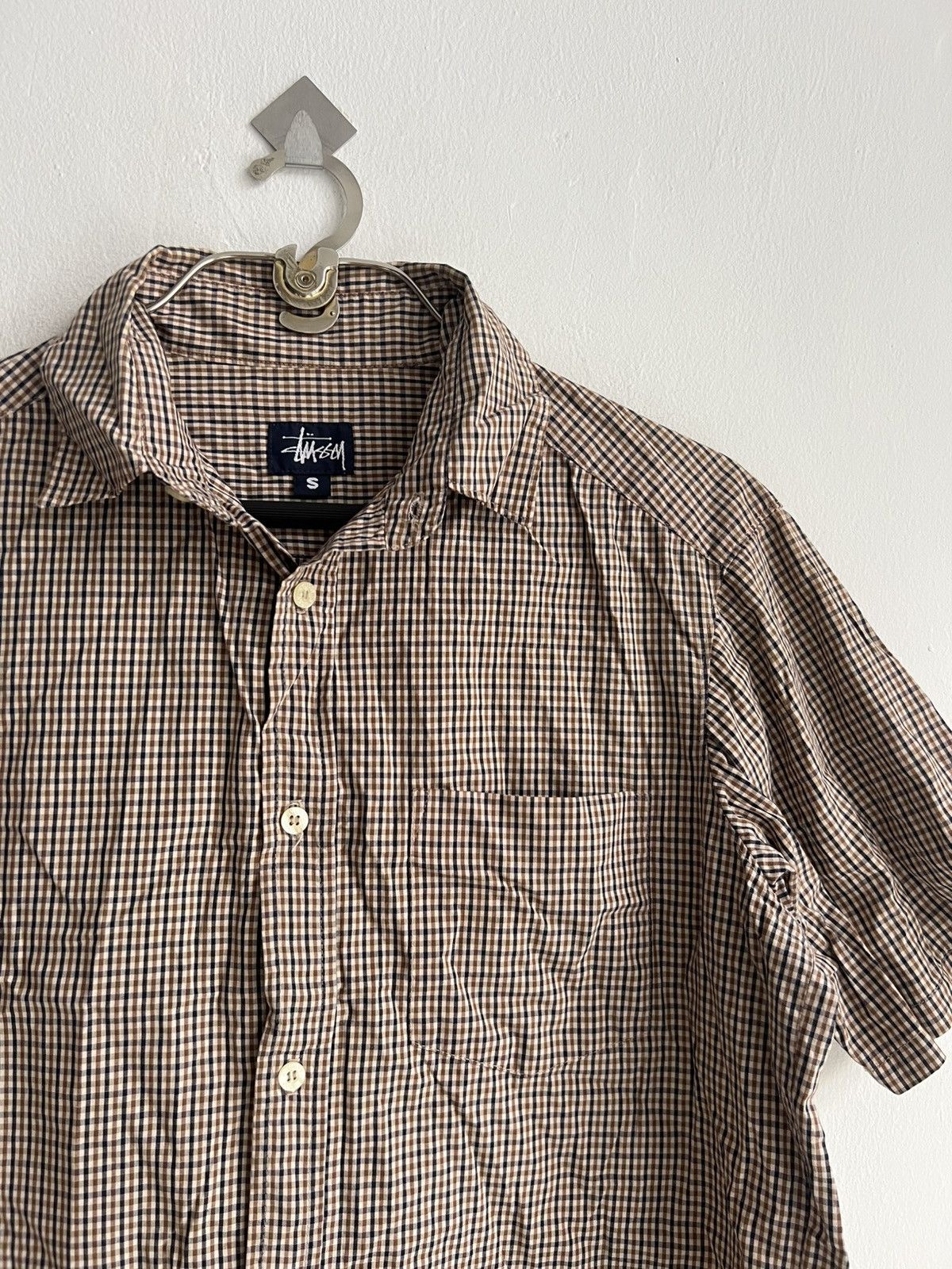 Vintage 1980s Stussy 🇺🇸 Small Checked Plaid Camp Collar Shirt
