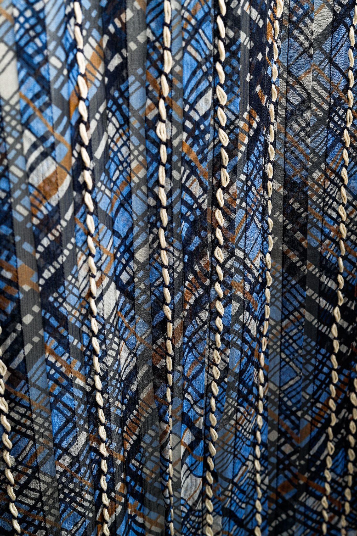 Prada Prada Resort 2015 Blue Plaid-Silk Stitched-Detailing Dress Size M / US 6-8 / IT 42-44 - 7 Thumbnail