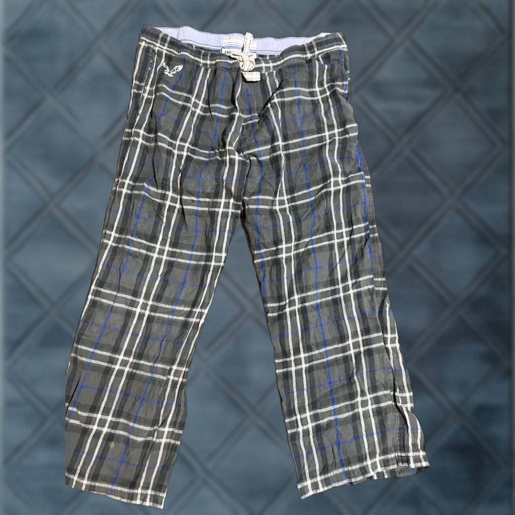 American Eagle Outfitters American Eagle Sweatpants XL Gray Plaid Fleece Lounge Straight Elastic Waist Pockets Mens Cargo Activewear Casual Travel Winter Fall Spring Size US 36 / EU 52 - 1 Thumbnail