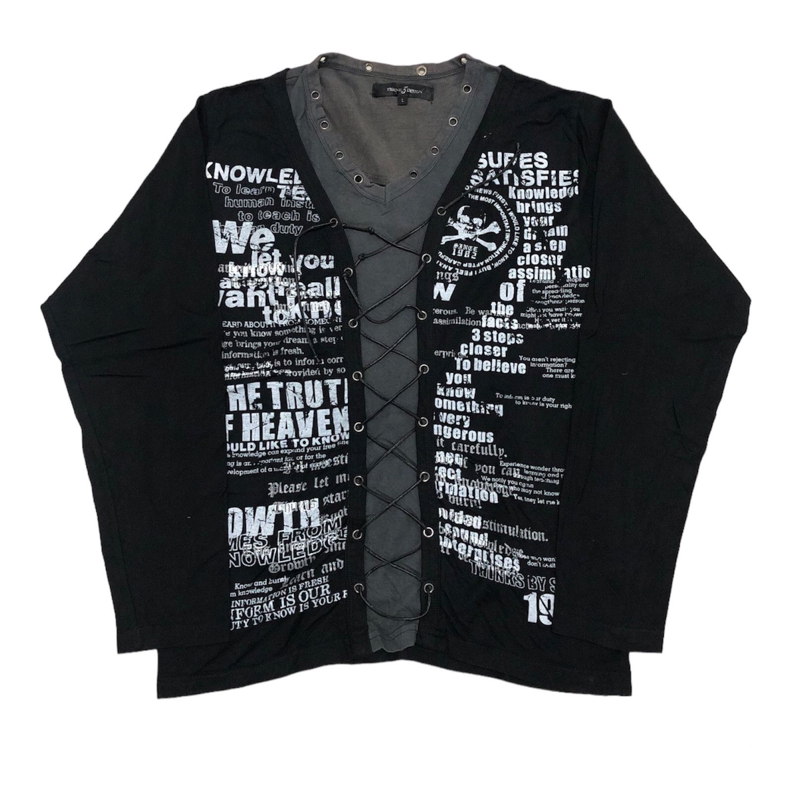 image of Beauty Beast x If Six Was Nine Y2K Japanese Lace Up Punk Poem Longsleeve in Black (Size Medium)