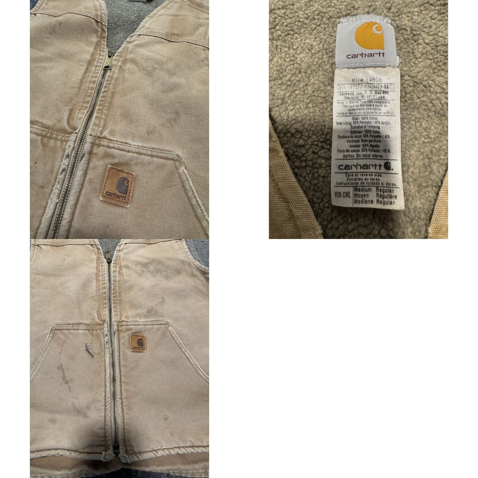 Carhartt VINTAGE Carhartt Vest Mens L Tall Camel Tan Zip Sherpa V26CML Canvas Distressed Canvas Distressed Size US M / EU 48-50 / 2 - 11 Thumbnail