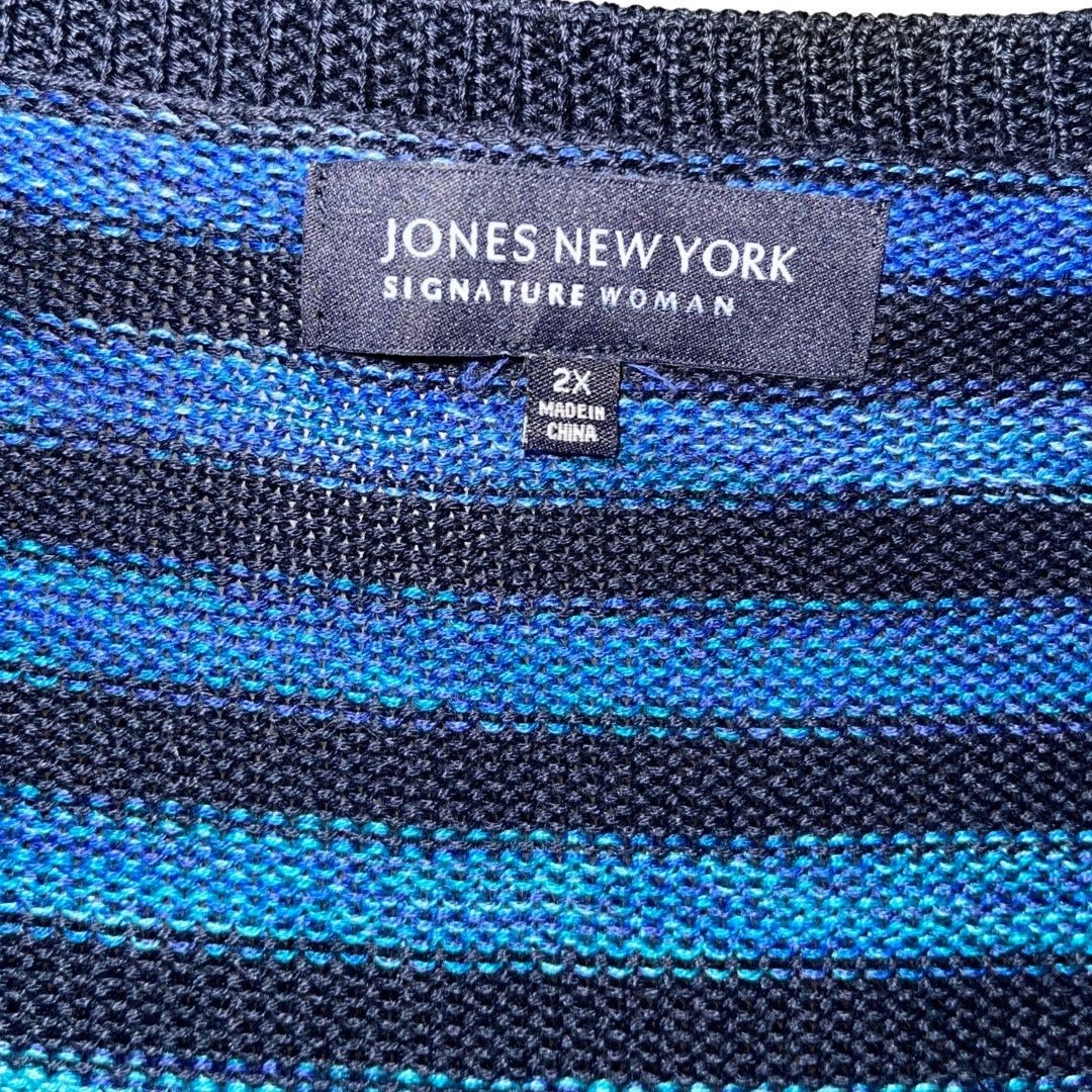 Jones New York Jones New York Signature Women Plus Striped Knit Cardigan 2X Size XXL / US 16-18 / IT 52-54 - 3 Thumbnail