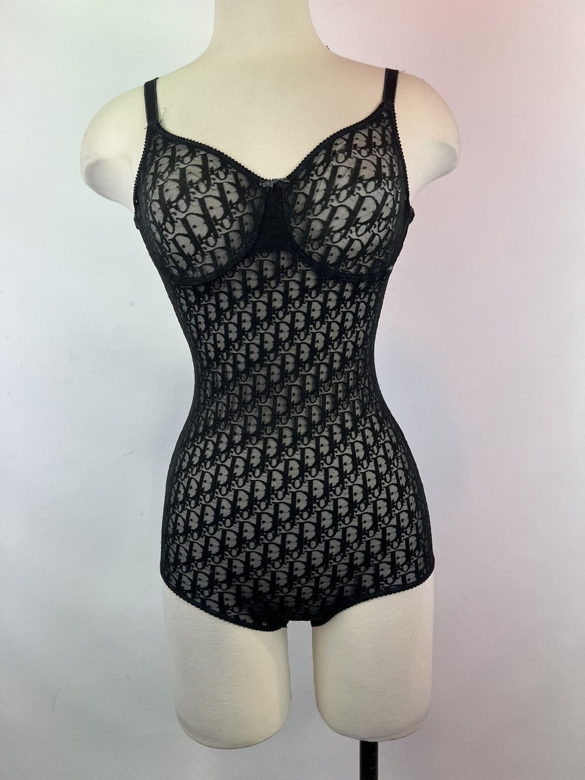image of Christian Dior 90's Vintage Logo Monogram Black Bodysuit, Women's