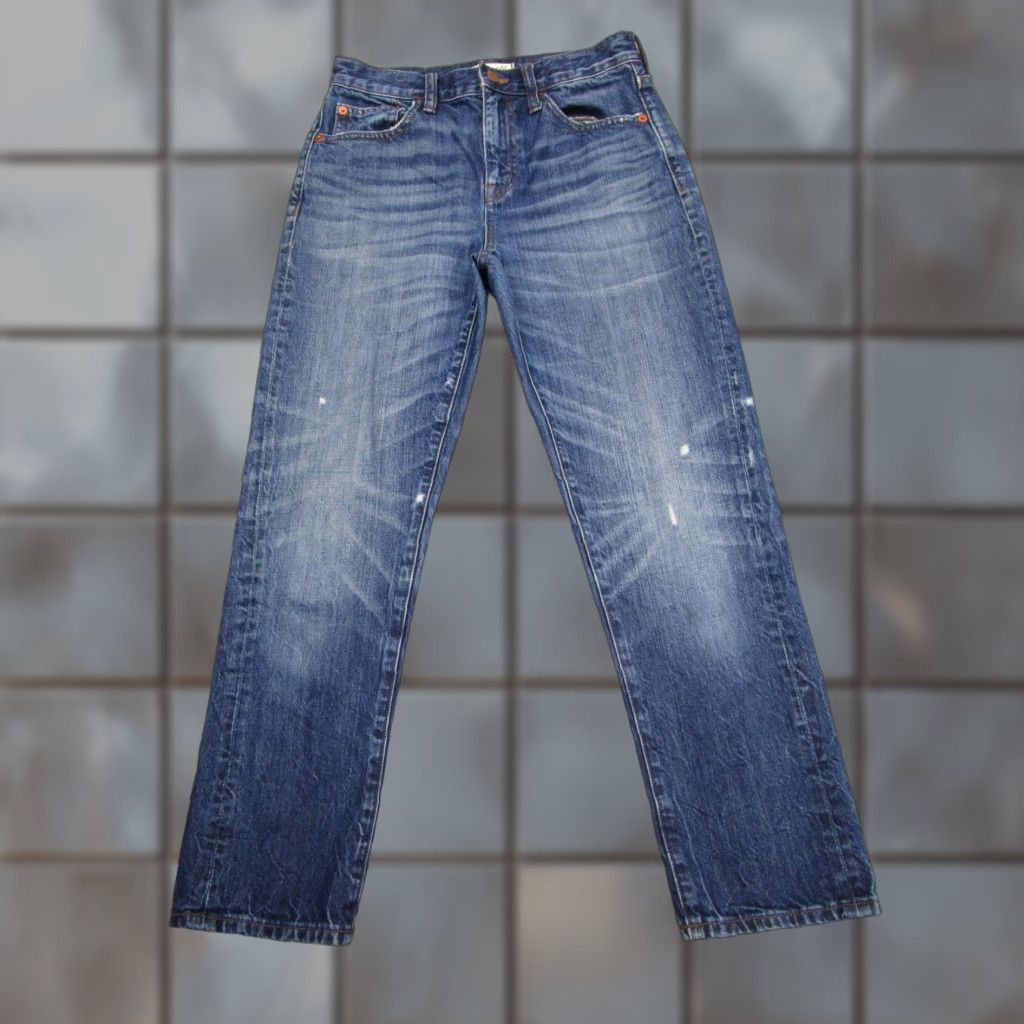 Madewell Madewell Jeans Womens 25 Blue Medium Wash Distressed Crop Straight Leg Raw Hem Size 42" / US 20 - 1 Thumbnail