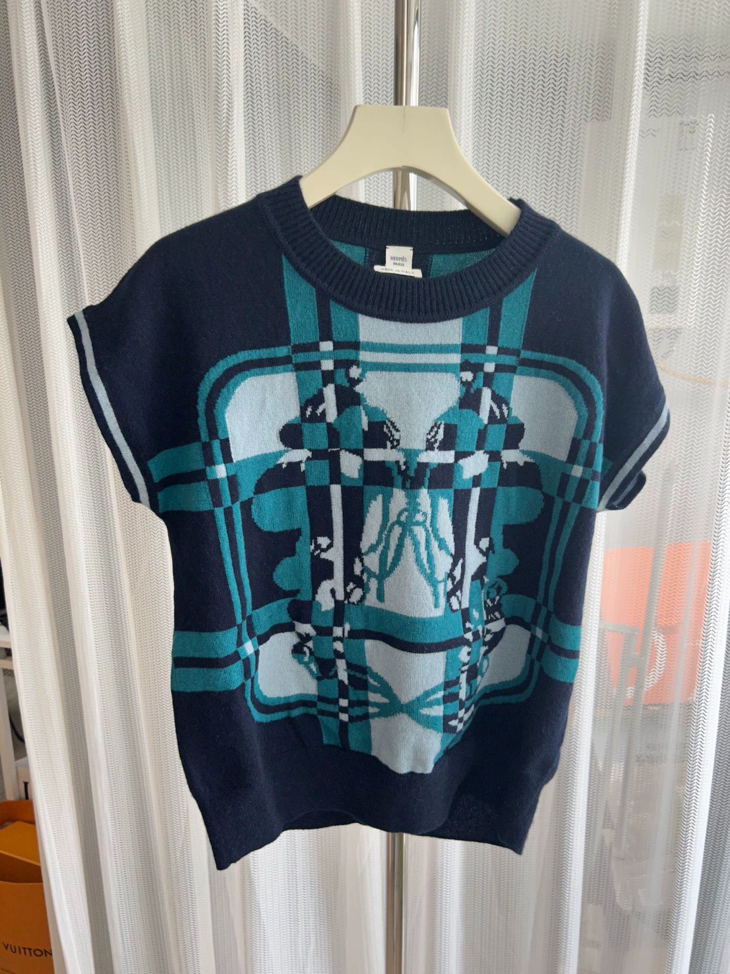 Hermes HERMES Check Print Cashmere Crew Short Sleeve T 36 Size XS / US 0-2 / IT 36-38 - 1 Thumbnail