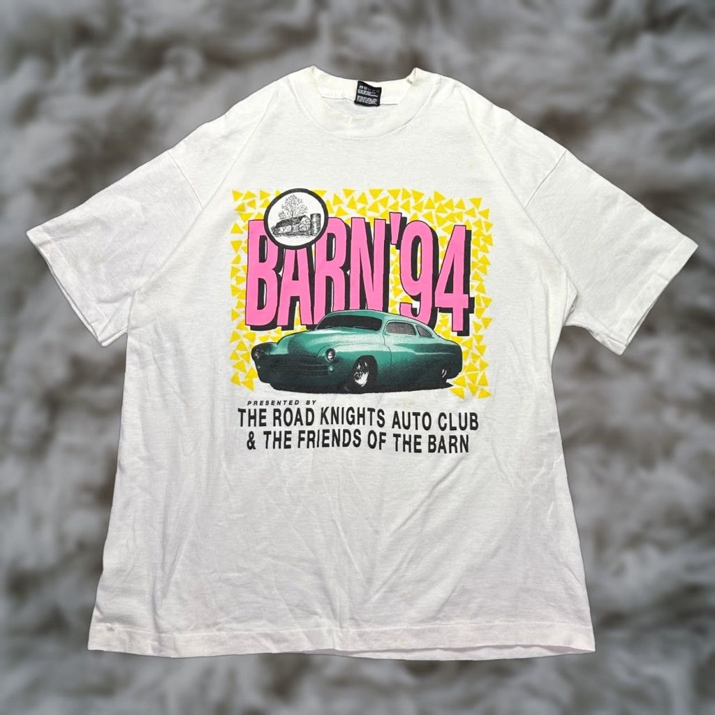 Fruit Of The Loom VINTAGE Barn 94 Car Show T-Shirt FOTL XL Road Knights Auto Tee Shirts Mens White 90s Retro Graphic Print Classic Cars Size US XL / EU 56 / 4 - 1 Thumbnail