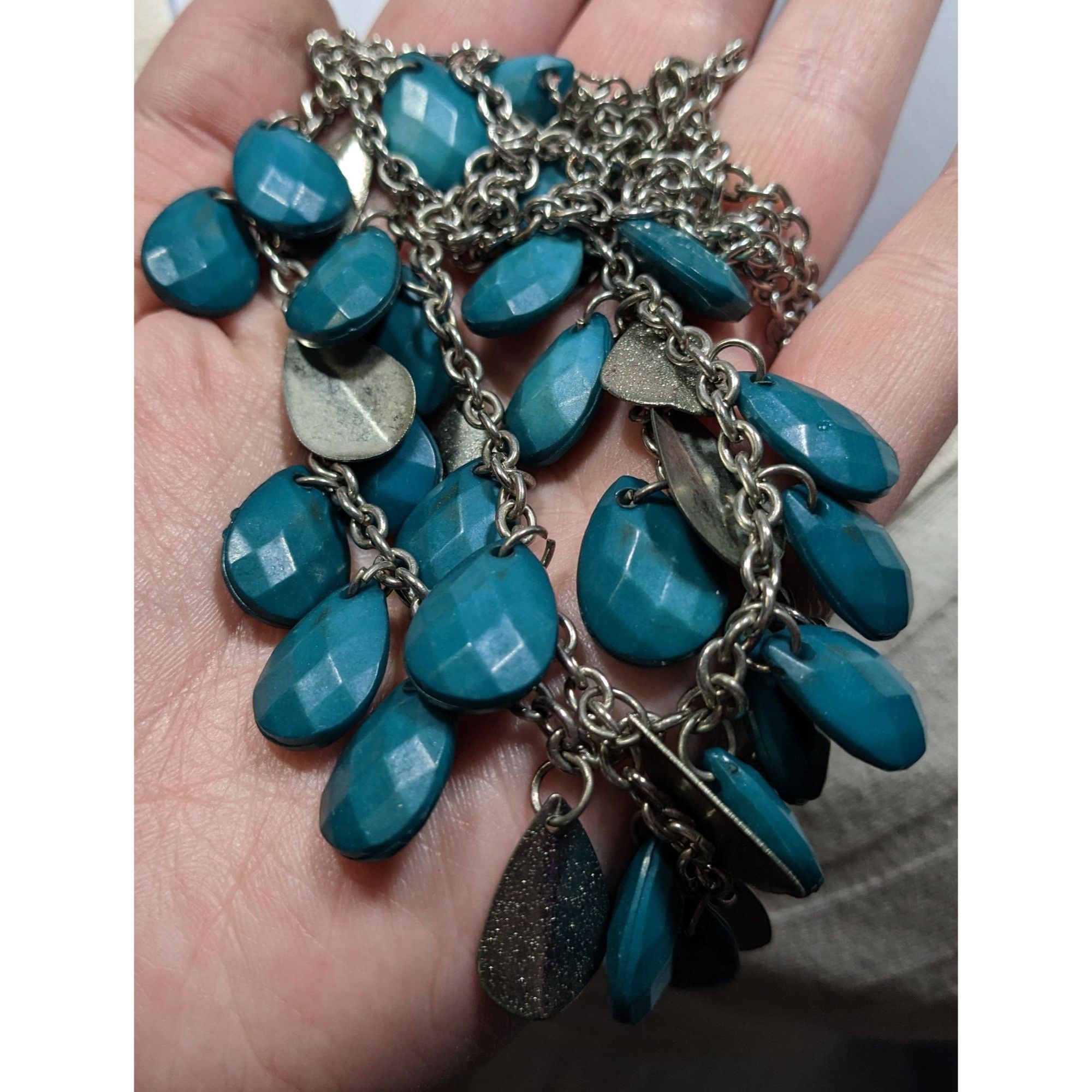 Other Layered Silver-Tone Chain Necklace With Turquoise Teardrop B Size ONE SIZE - 4 Thumbnail