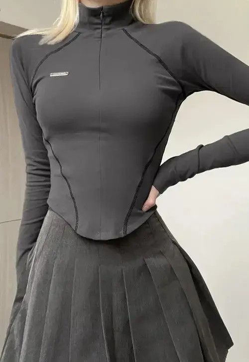 Japanese Brand Sweetown Gray Stitched Tops Women Zip Up Size ONE SIZE - 1 Thumbnail
