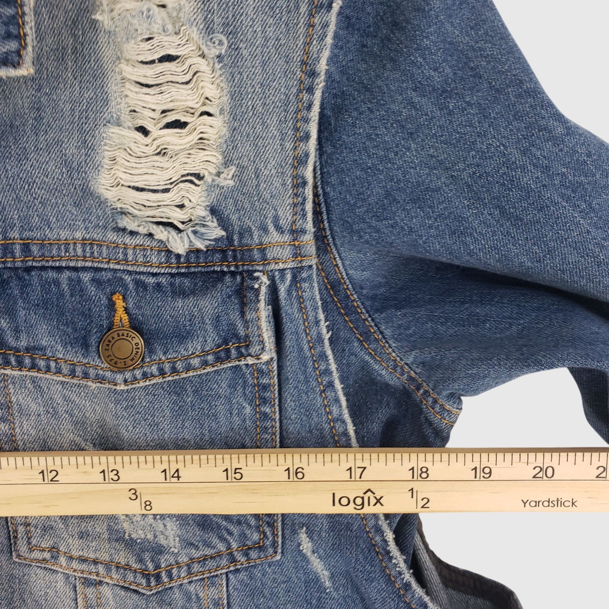 Zara ZARA Distressed Denim Jacket With Frayed Hem & Rips Womens X Size XS / US 0-2 / IT 36-38 - 9 Thumbnail