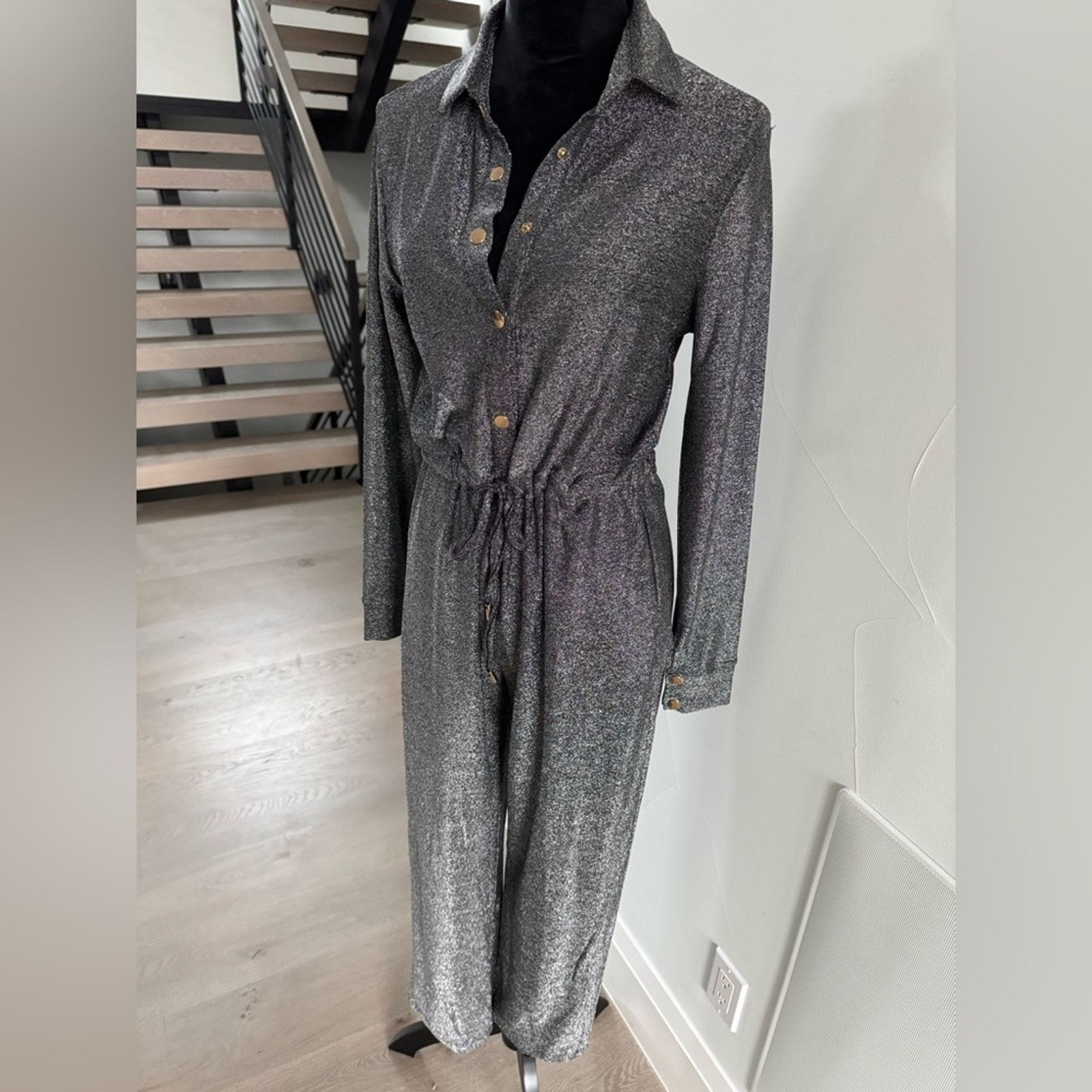 New Elegant Lurex Silver Shimmery Jumpsuit size S