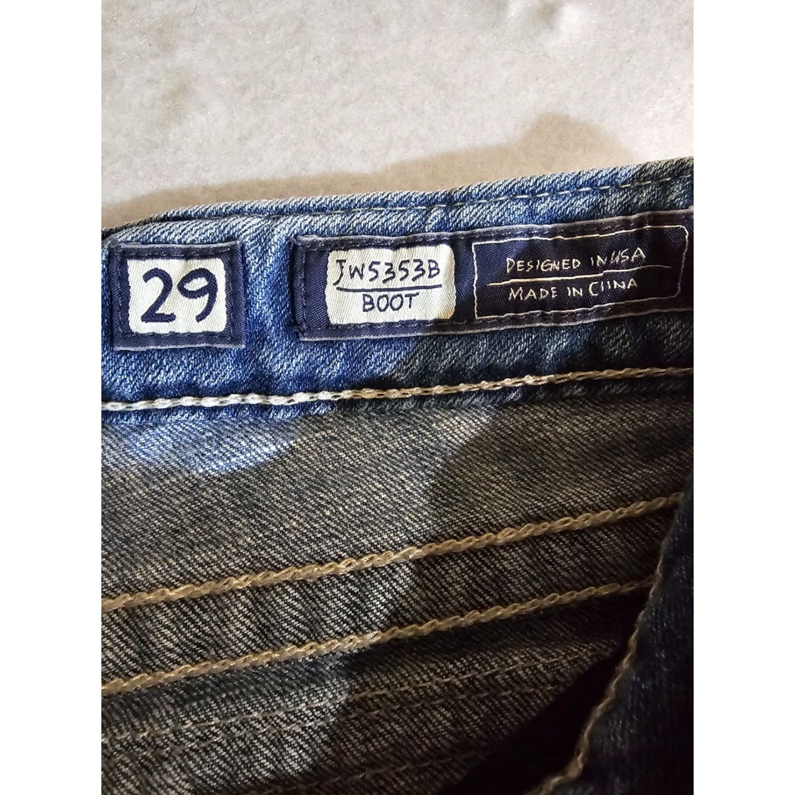 Miss Me Miss Me Signature Boot Cut Jeans Stretch 29x32 Denim Blue Women's Jeans JW5353B Flap Pockets Thick Stitch Size 29" - 2 Thumbnail
