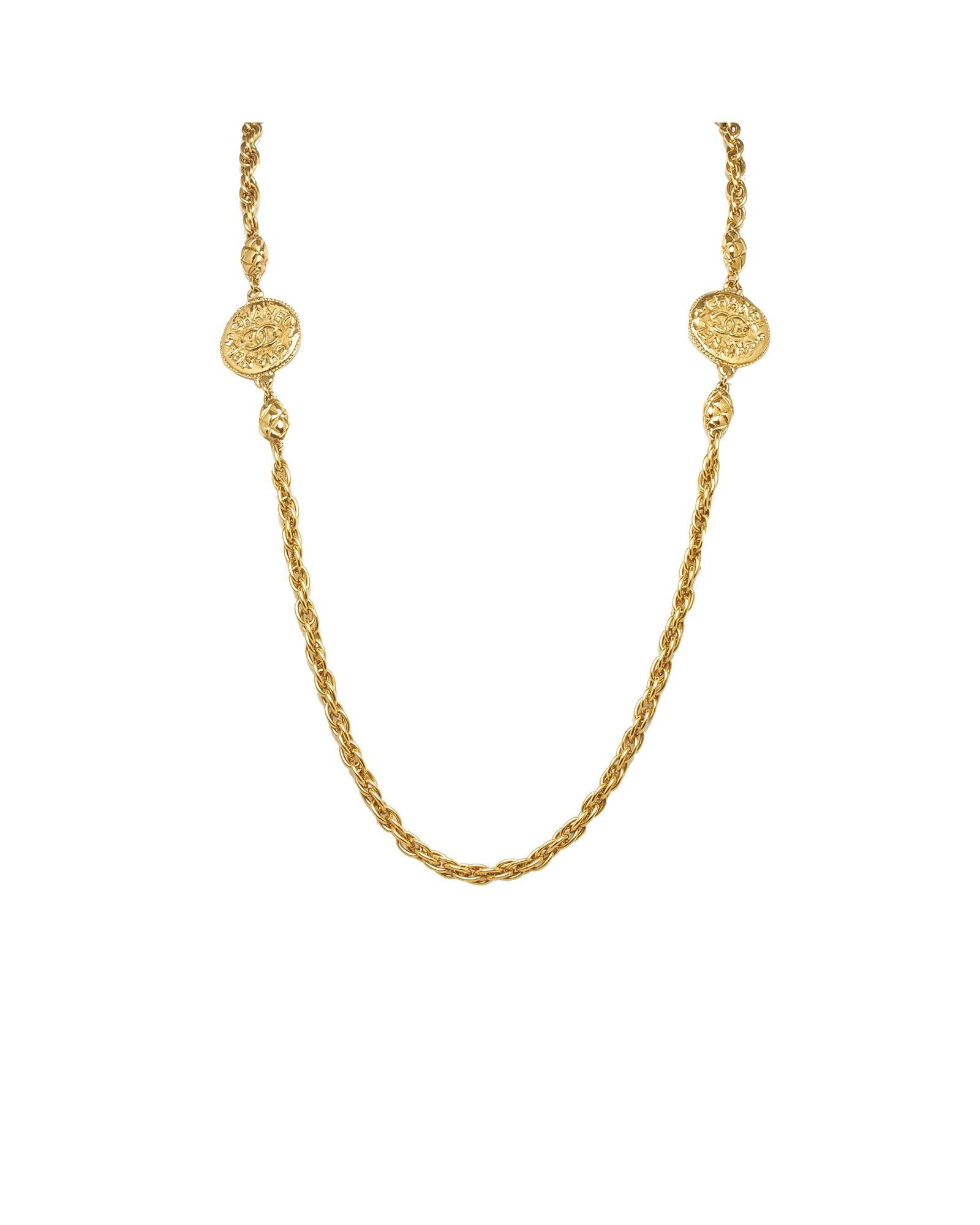 image of Chanel Gold-Tone Cc Pendant Necklace, Women's