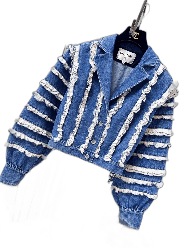 Chanel Chanel Denim Blue Ruffled Jacket Size S / US 4 / IT 40 - 1 Thumbnail