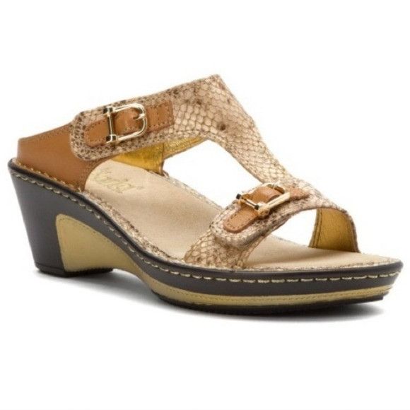Other Alegria Lara Posh Gold Snakeskin Print Leather Sandals Size US 9.5 / IT 39.5 - 1 Thumbnail