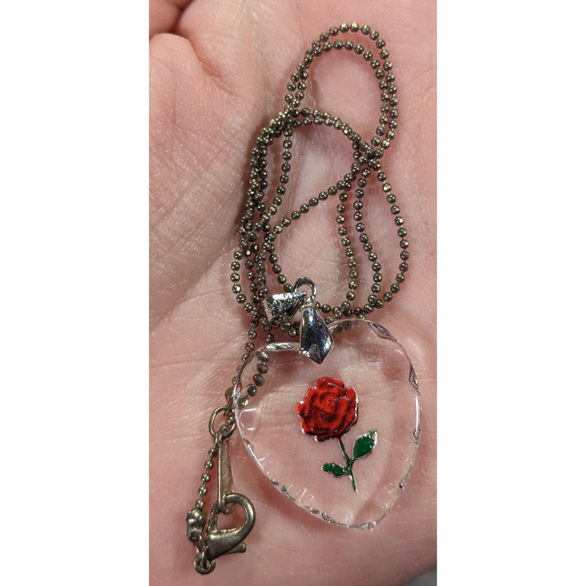 Other Vintage 70s Reverse Carved Hear Rose Pendant Necklace Size ONE SIZE - 4 Thumbnail