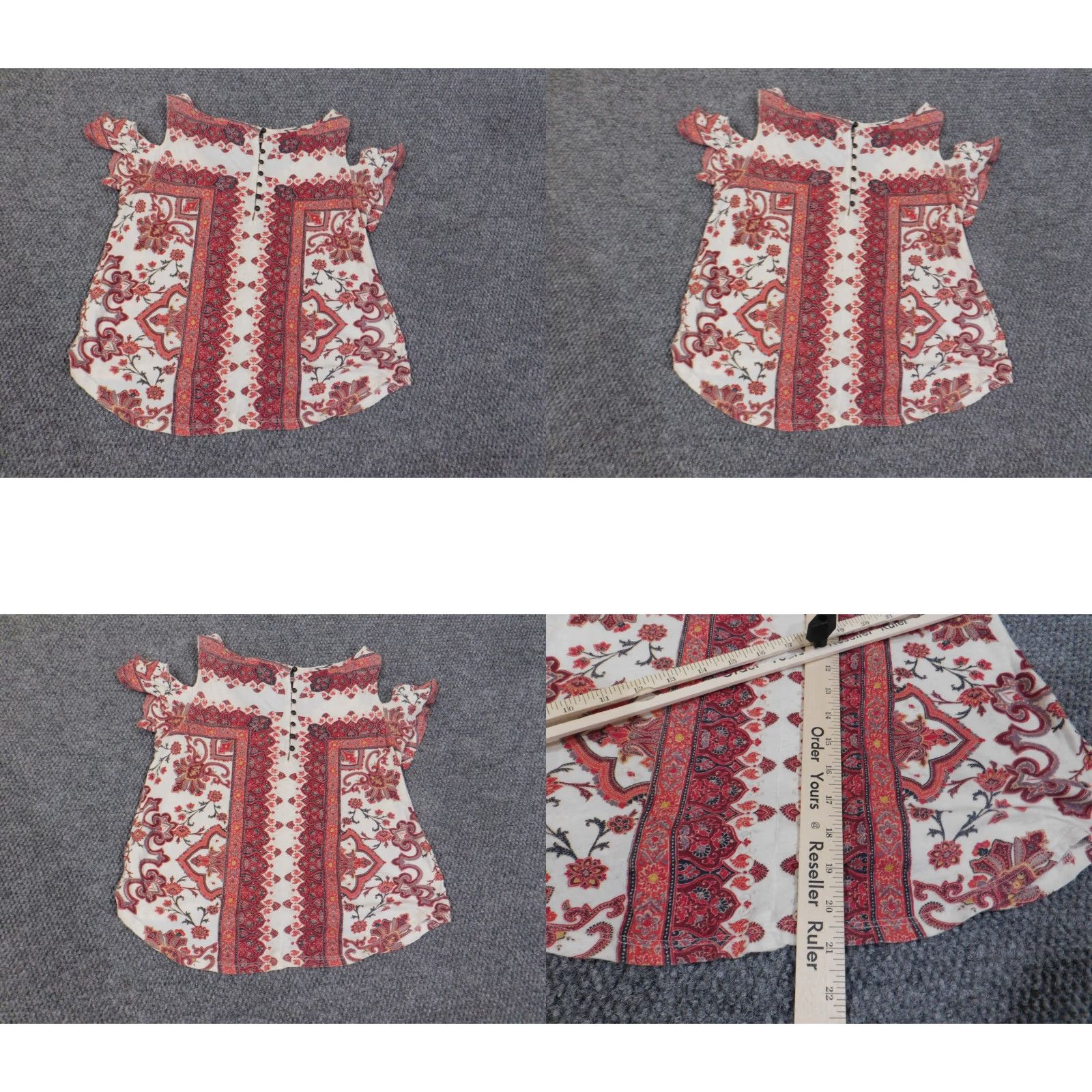 Lucky Brand Lucky Brand Blouse Womens XS Red Floral Geometric Knit Cotton Viscose Nylon Strap Round Neck Long Sleeve Casual Modern Classic Size XS / US 0-2 / IT 36-38 - 8 Thumbnail