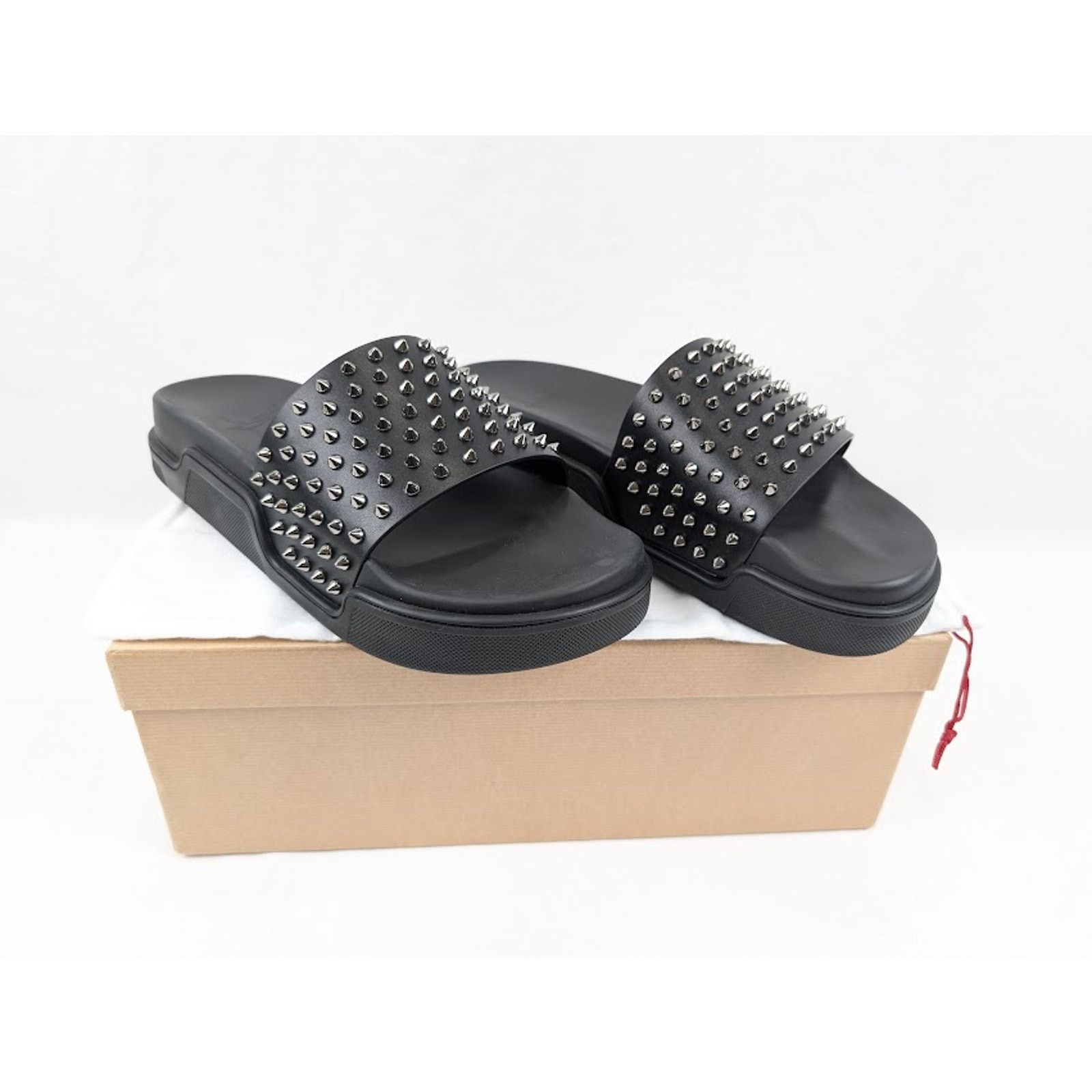 Christian Louboutin o1rshd1 Pool Fun Flat Calf Slippers in Black/Gun Size US 12.5 / EU 45-46 - 20 Thumbnail