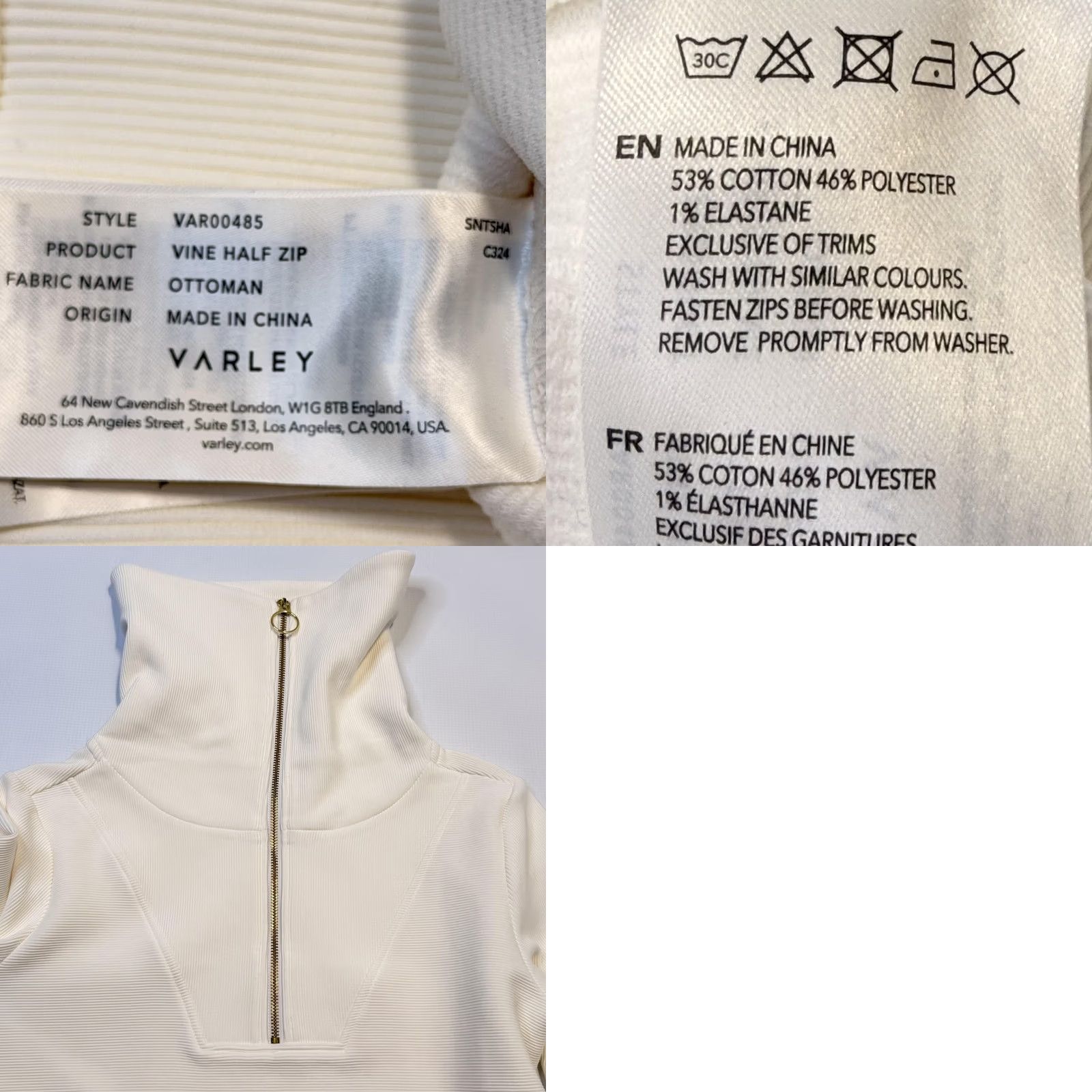Varley Varley Womens Sweatshirt Vine Half Zip High Neck 2XS White Balloon Sleeve Pullover Size XXS / US 00 / IT 34 - 10 Thumbnail