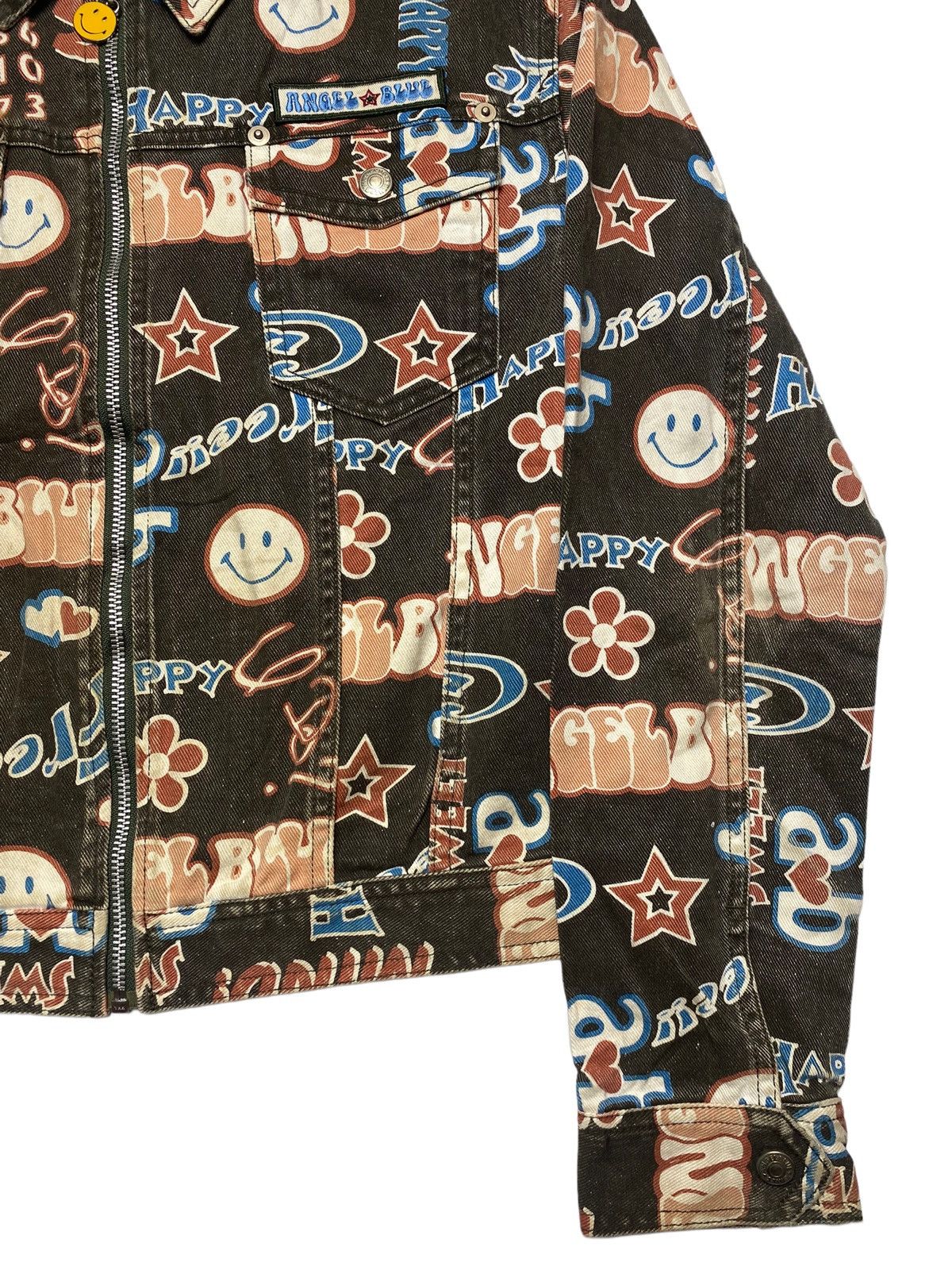 Angel Blue 1990s Angel Blue - Printed Pop Smiley Denim Work Jacket Size L / US 10 / IT 46 - 5 Thumbnail