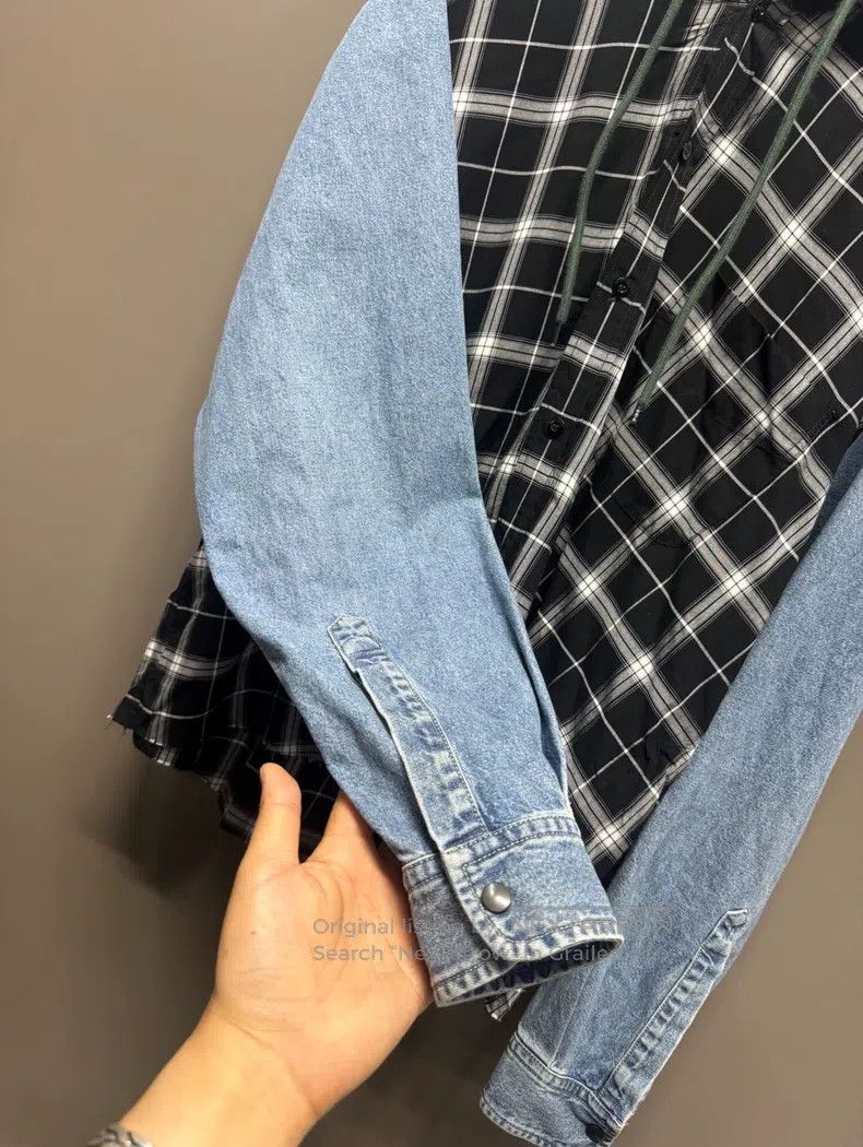 Balenciaga Balenciaga Denim Patchwork Hooded Shirt Size XS / US 0-2 / IT 36-38 - 4 Thumbnail