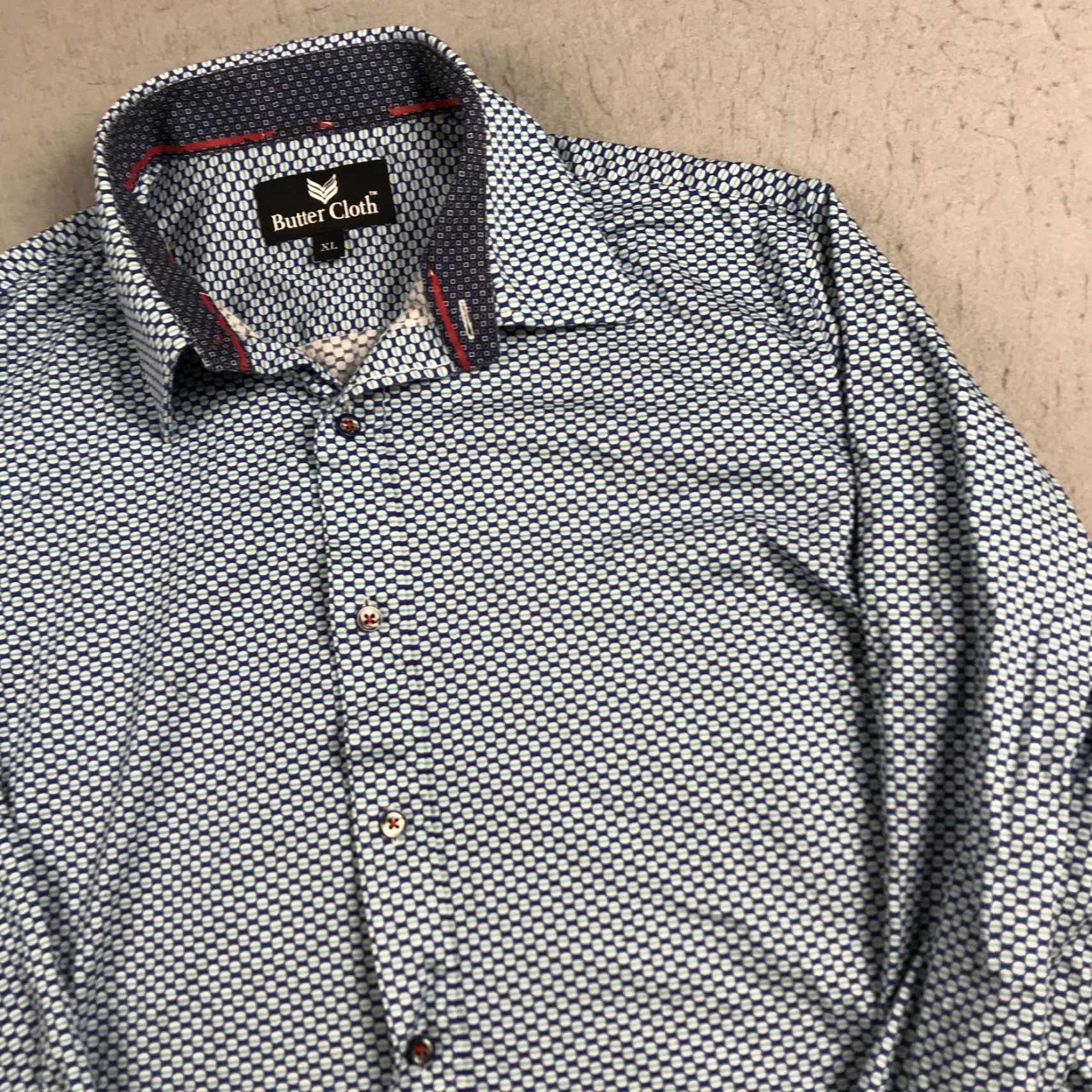 Vintage Buttercloth Mens XL Blue White Contrast Geometric Button-Up Shirt 100% Cotton Casual Long Sleeve Vintage No Size US XL / EU 56 / 4 - 3 Thumbnail