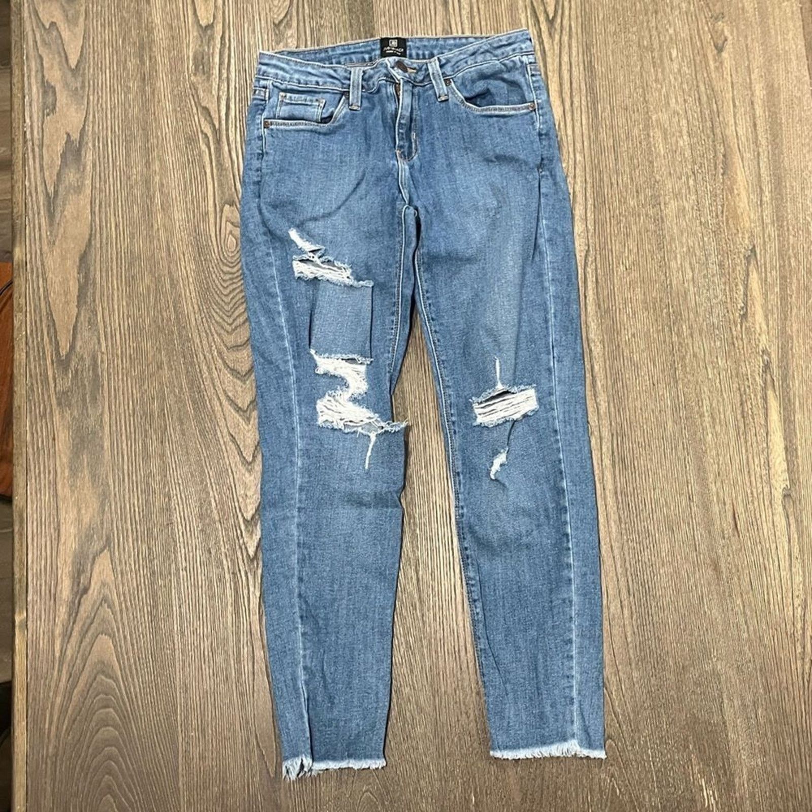 Other Just Black Denim Blue Distressed Raw Hem Skinny Jeans Sz 28 Size 28" / US 6 / IT 42 - 1 Thumbnail