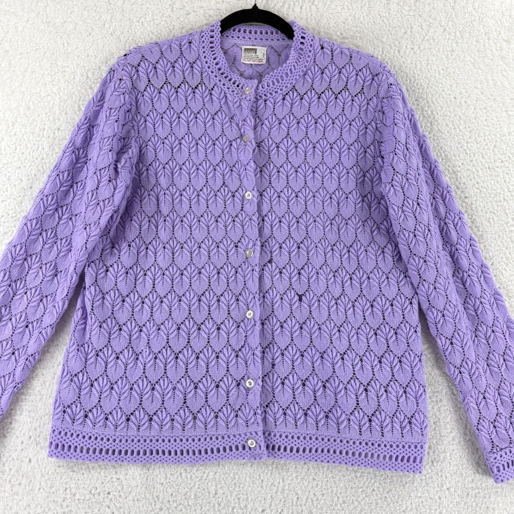 Vintage Montomery Ward Cardigan Sweater Womens Medium Purple Crochet Knit Button-Up VTG Size M / US 6-8 / IT 42-44 - 3 Thumbnail
