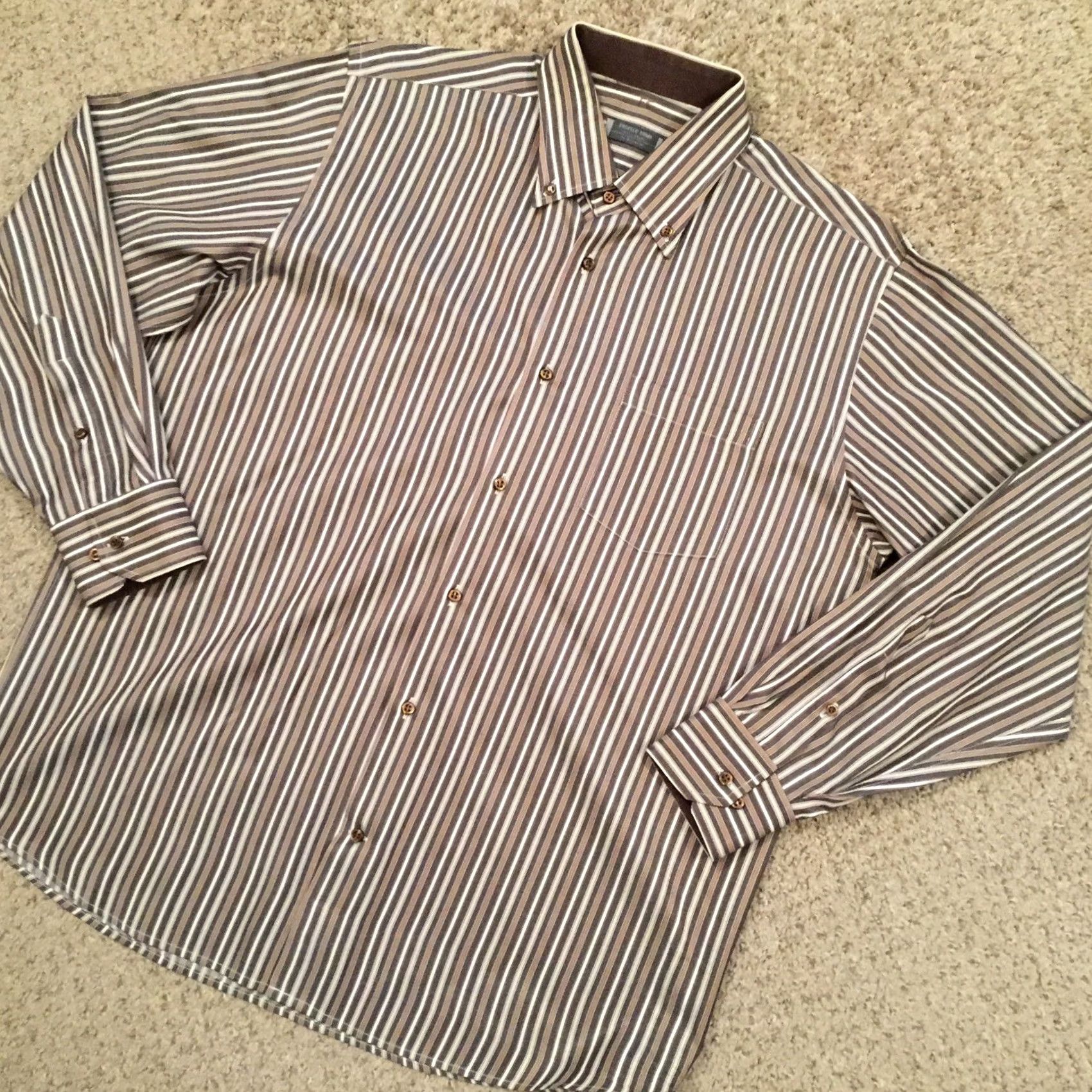 Vintage Profilo Uomo Shirt Large Brown Striped Long Sleeve Button Up Italy Mens Size US L / EU 52-54 / 3 - 2 Thumbnail