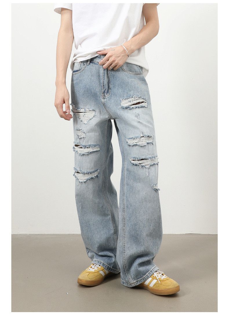 Vintage American retro washed men's loose high street ripped jeans Size US 32 / EU 48 - 2 Thumbnail