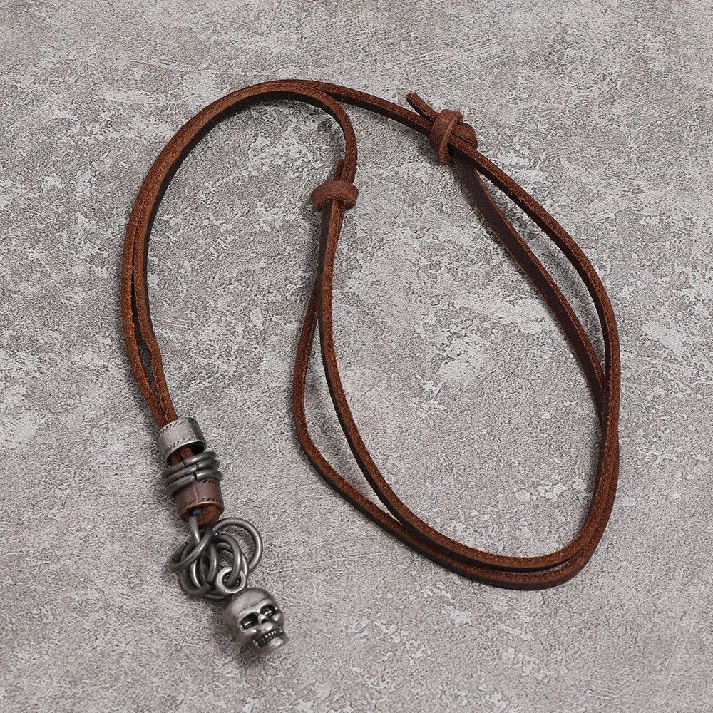 Leather Vintage Handmade Leather Skull Adjustable Necklace Size ONE SIZE - 3 Thumbnail
