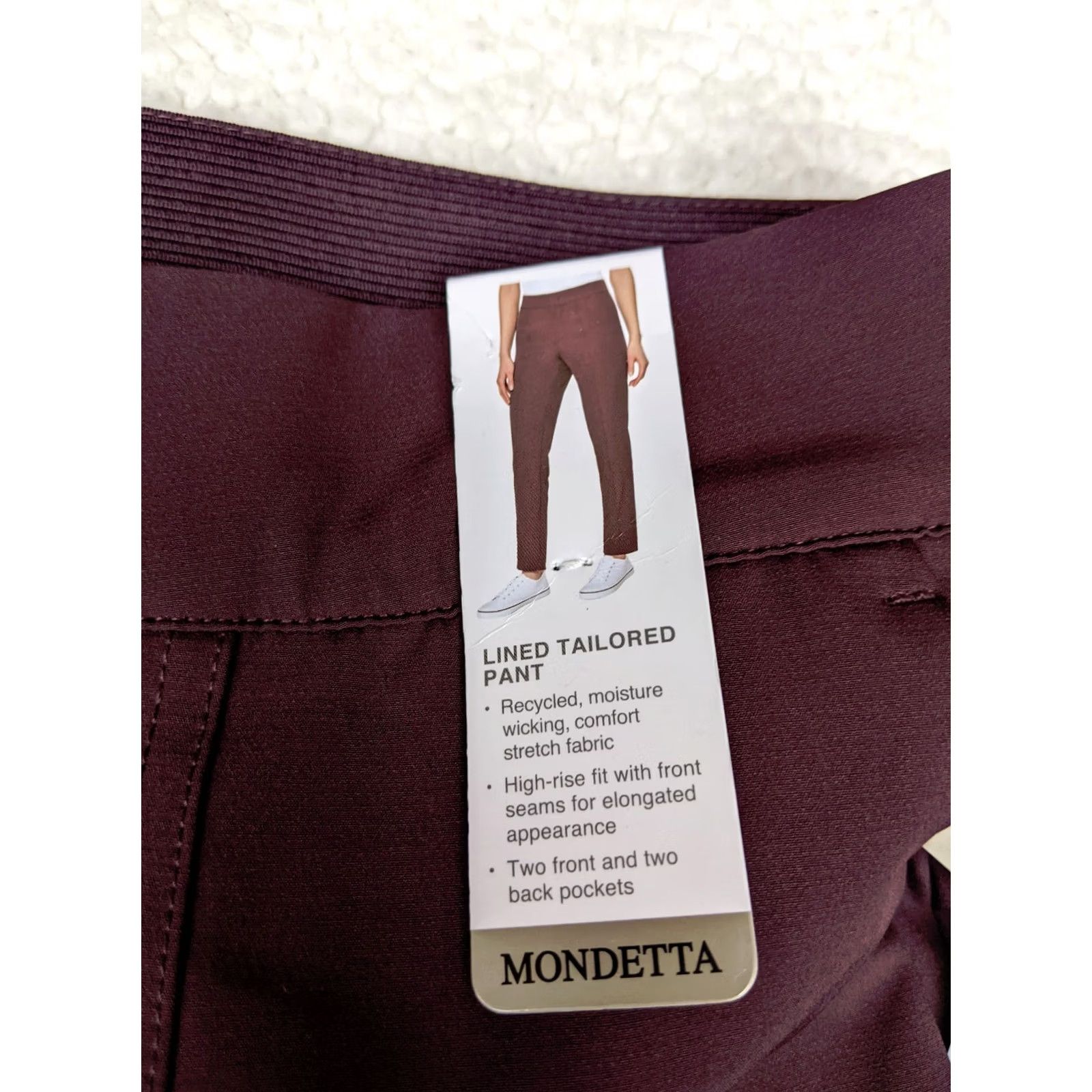 Vintage Mondetta Womens 4 Burgundy Lined Tailored Pant High-Rise Comfort Stretch Pant Size 27" / US 4 / IT 40 - 4 Thumbnail