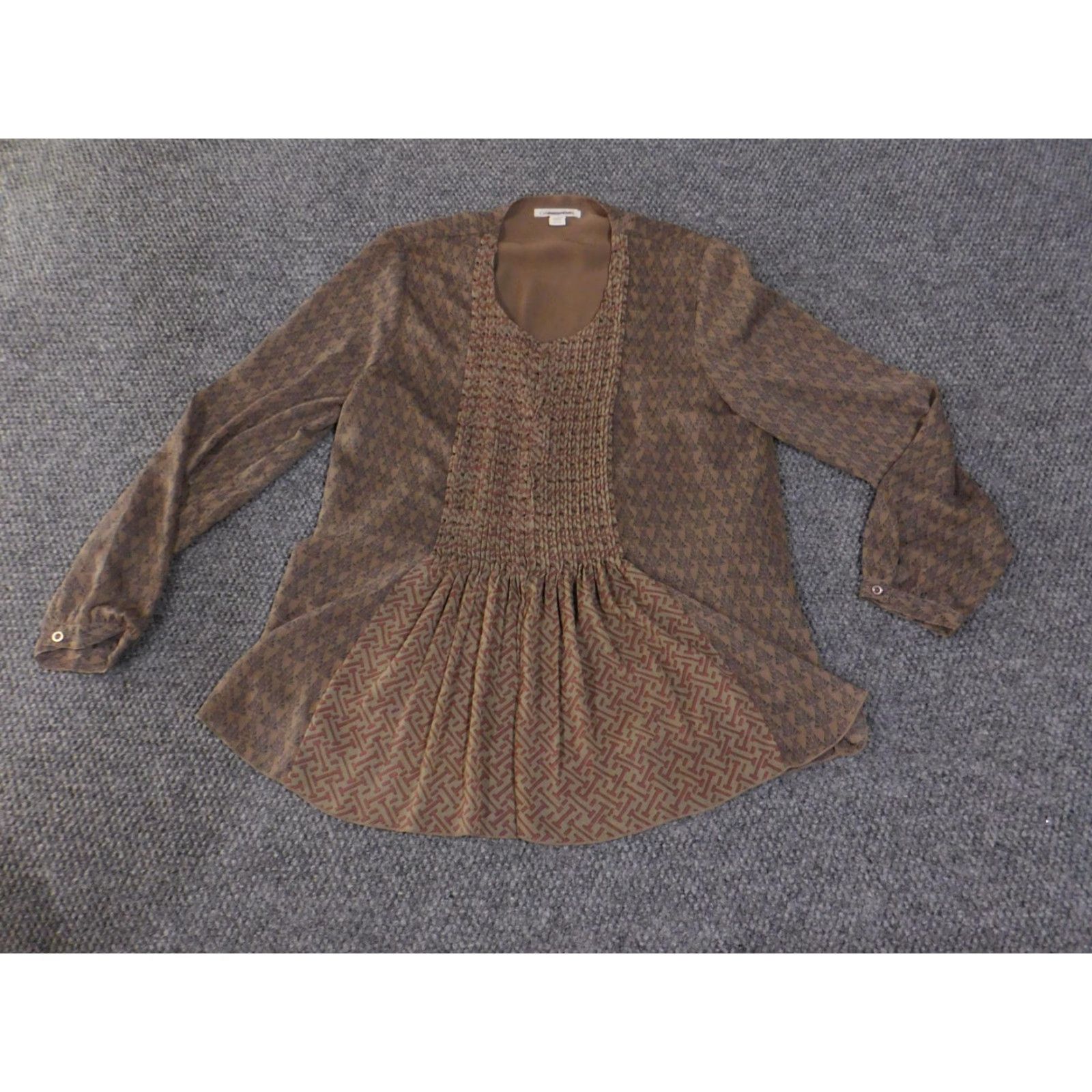 Coldwater Creek Coldwater Creek Blouse Womens Small 6 8 Brown Sheer Long Sleeve Patterned Top Geometric Size S / US 4 / IT 40 - 2 Thumbnail