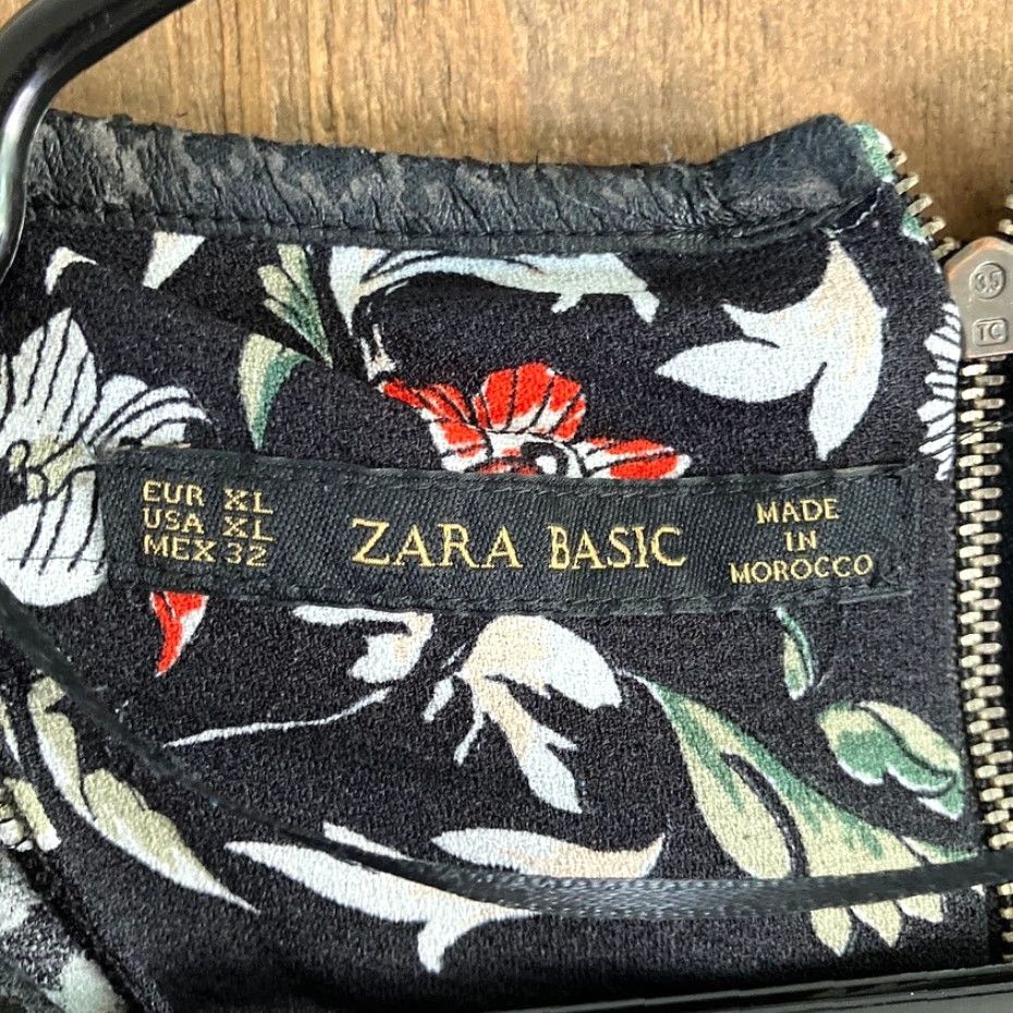 Zara Zara Basic Womens Shirt Black Multi Floral Short Sleeve Zipper Back XL XLarge Size XL / US 12-14 / IT 48-50 - 6 Thumbnail