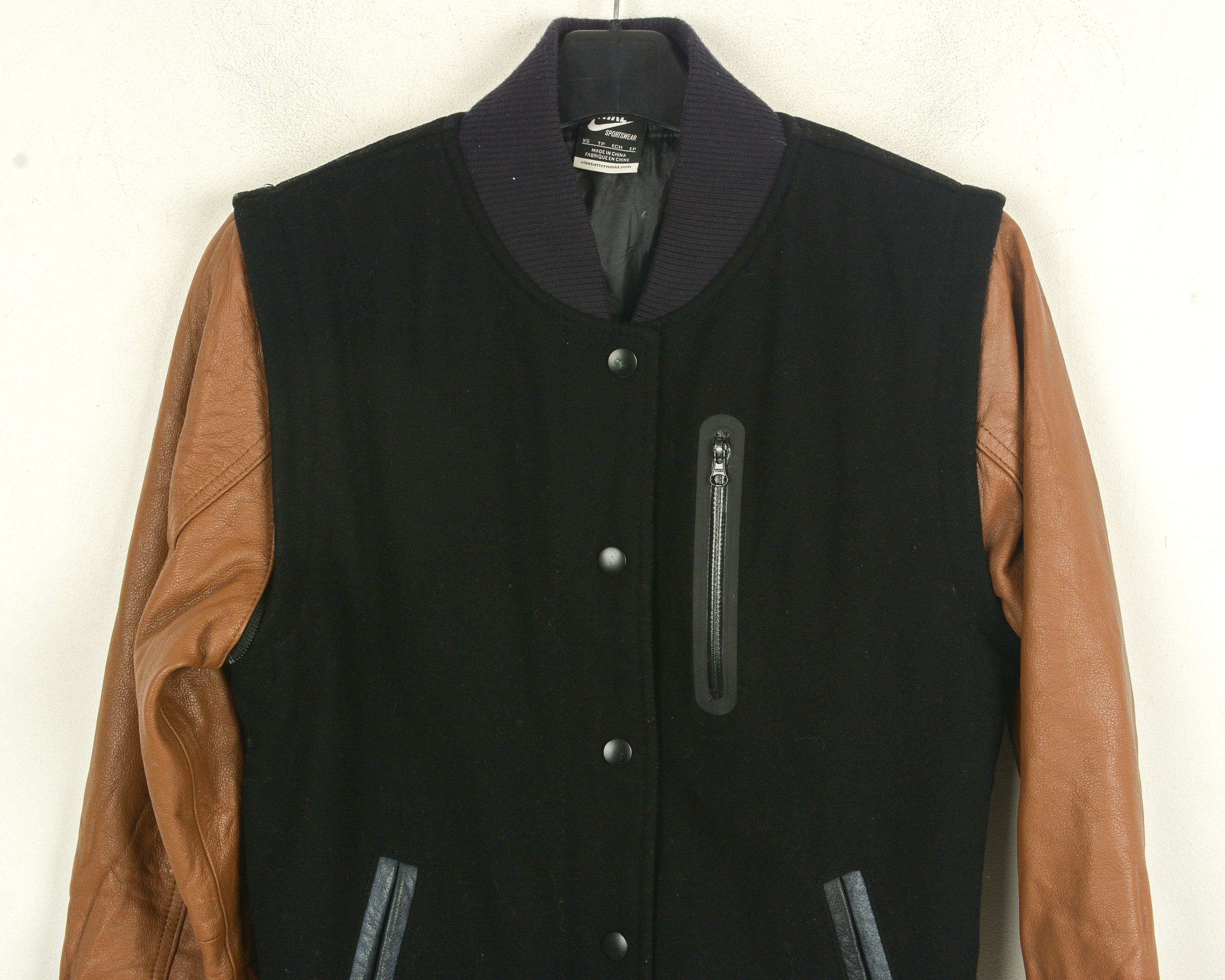 Nike NSW destroyer women XS wool jacket leather sleeves bomber Size XS / US 0-2 / IT 36-38 - 2 Thumbnail