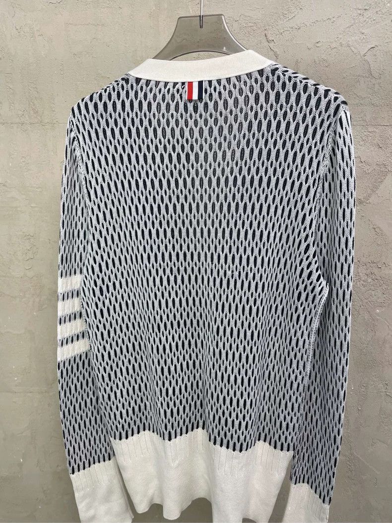 Thom Browne Thom browne Dark blue and white mesh four-striped knitted Size US S / EU 44-46 / 1 - 4 Thumbnail