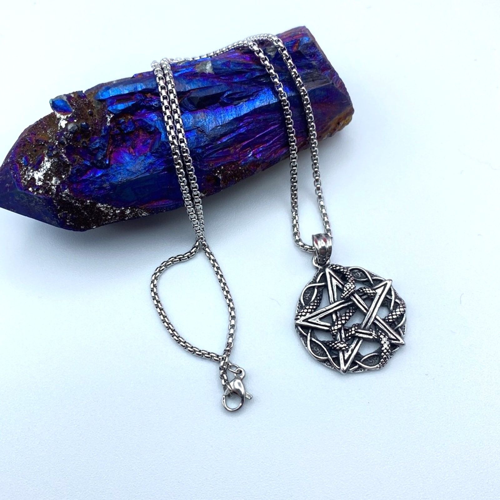 The Unbranded Brand Pentagram Snake Stainless Steel Pendant Necklace Size ONE SIZE - 2 Thumbnail