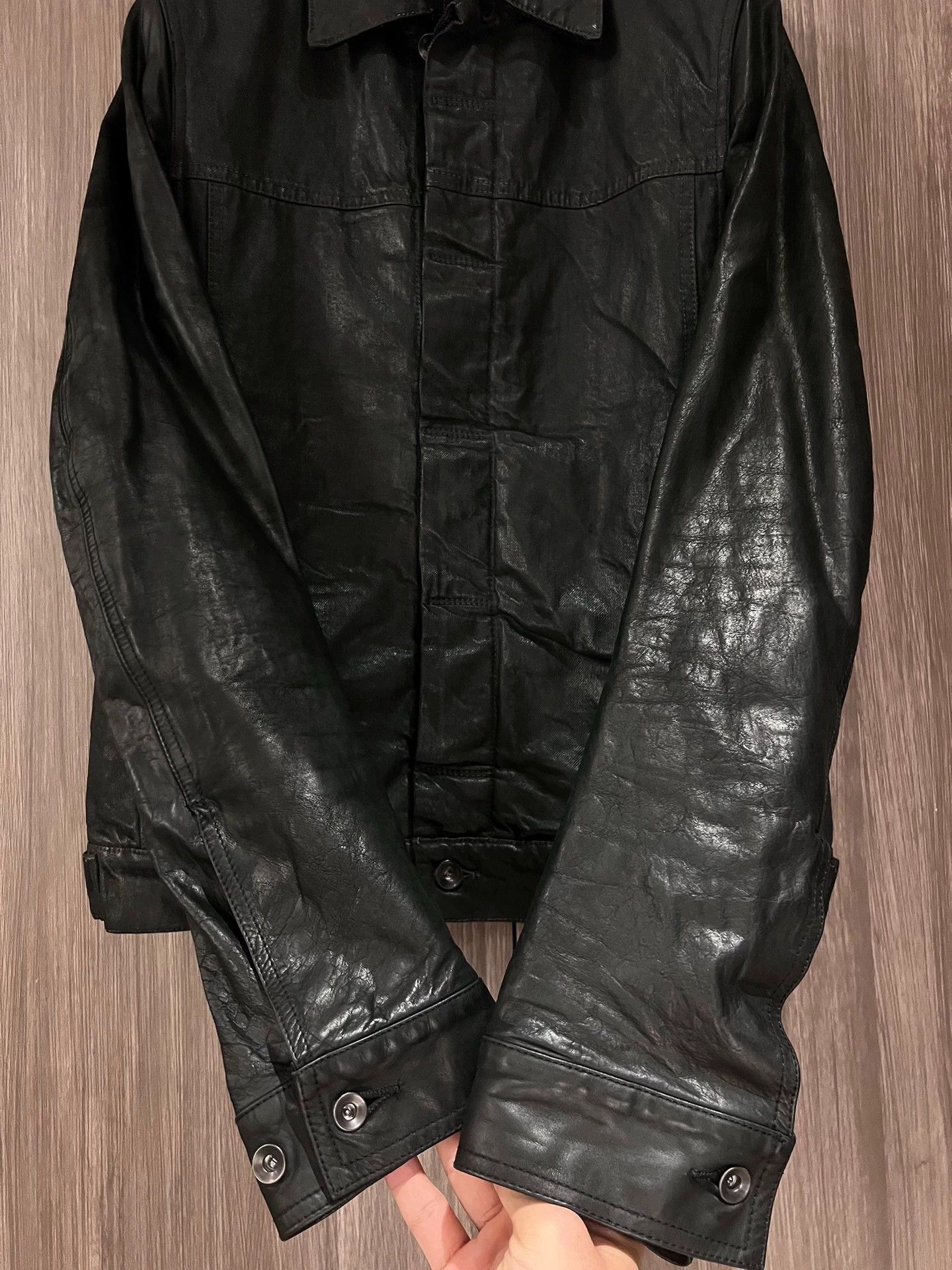 Rick Owens Rick Owens waxed leather-sleeved denim jacket Size US S / EU 44-46 / 1 - 6 Thumbnail
