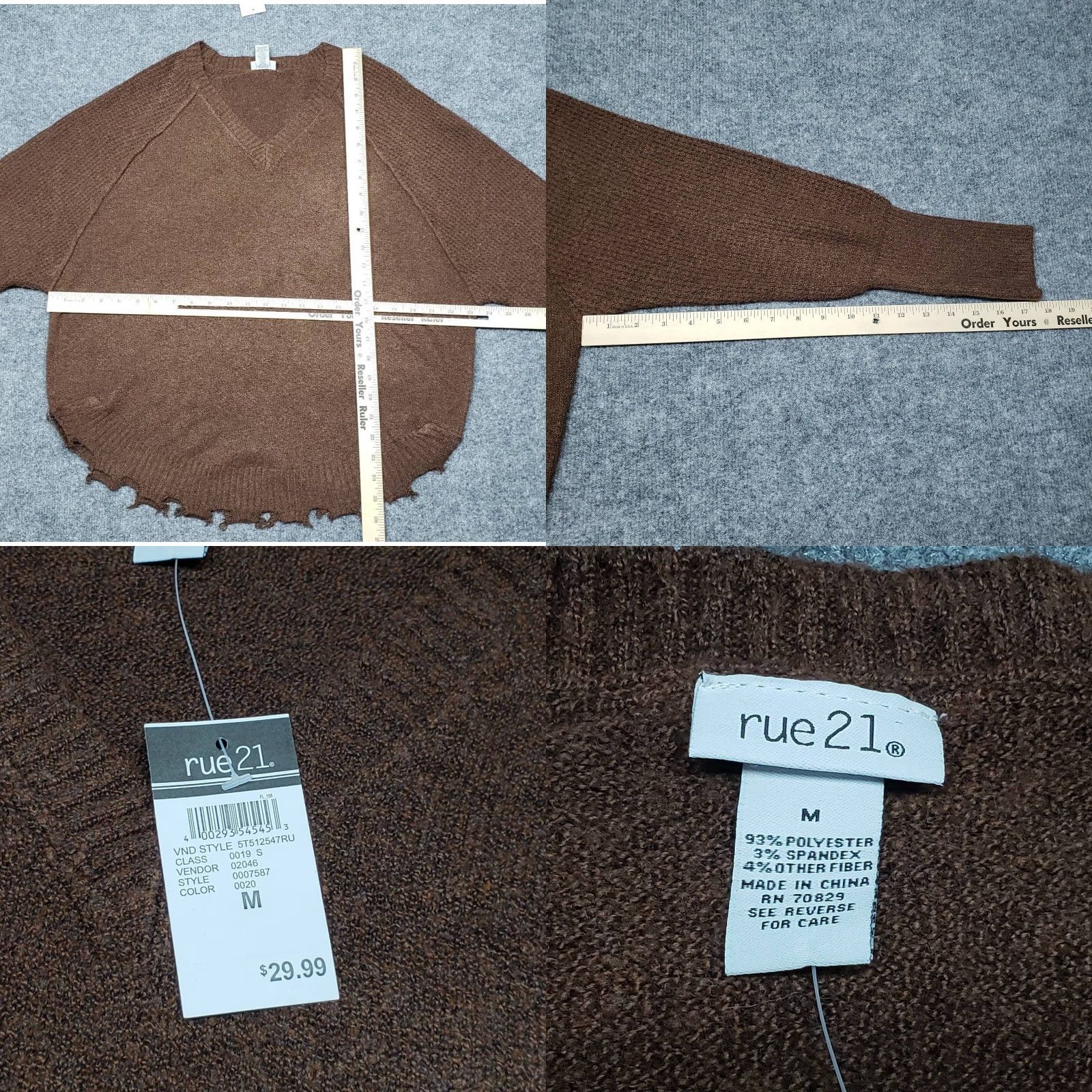 Vintage Rue21 Sweater Womens M Brown Long Sleeve V-Neck Scalloped Hem Pullover New Size M / US 6-8 / IT 42-44 - 8 Thumbnail