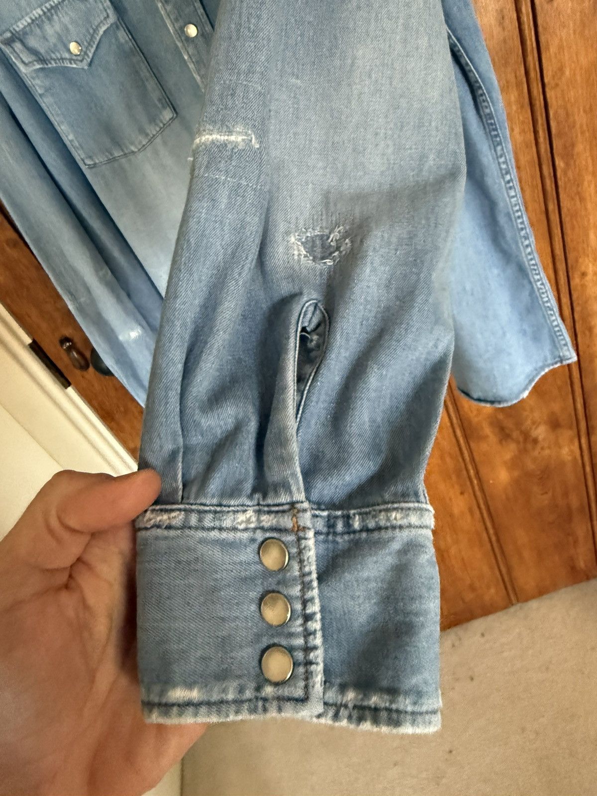 FW16 Saint Laurent distressed crash denim shirt Hedi Slimane