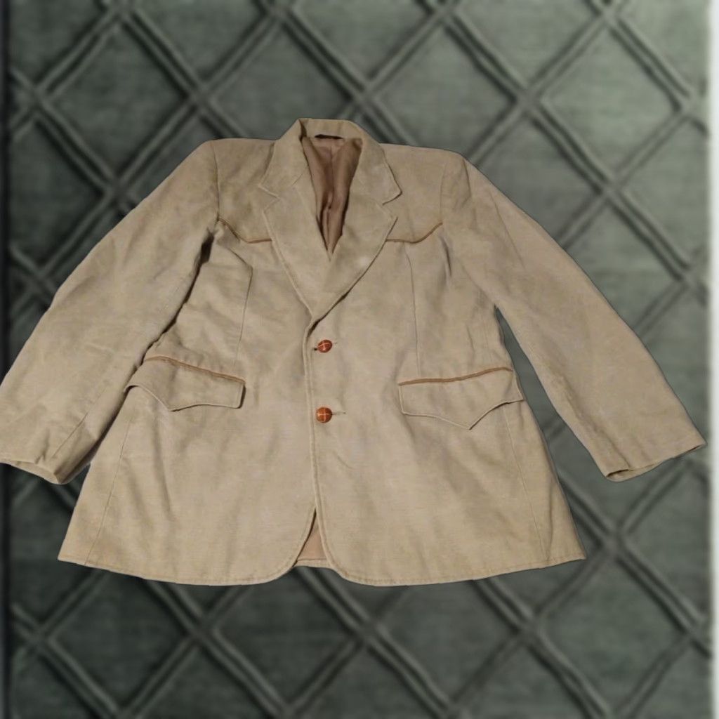 VINTAGE Pioneer Wear Blazer Sport Coat Jacket Mens Size 42 Reg Tan Corduroy Notch Lapel Cowboy Western Boho Ranch Rockabilly Southwestern Shirt