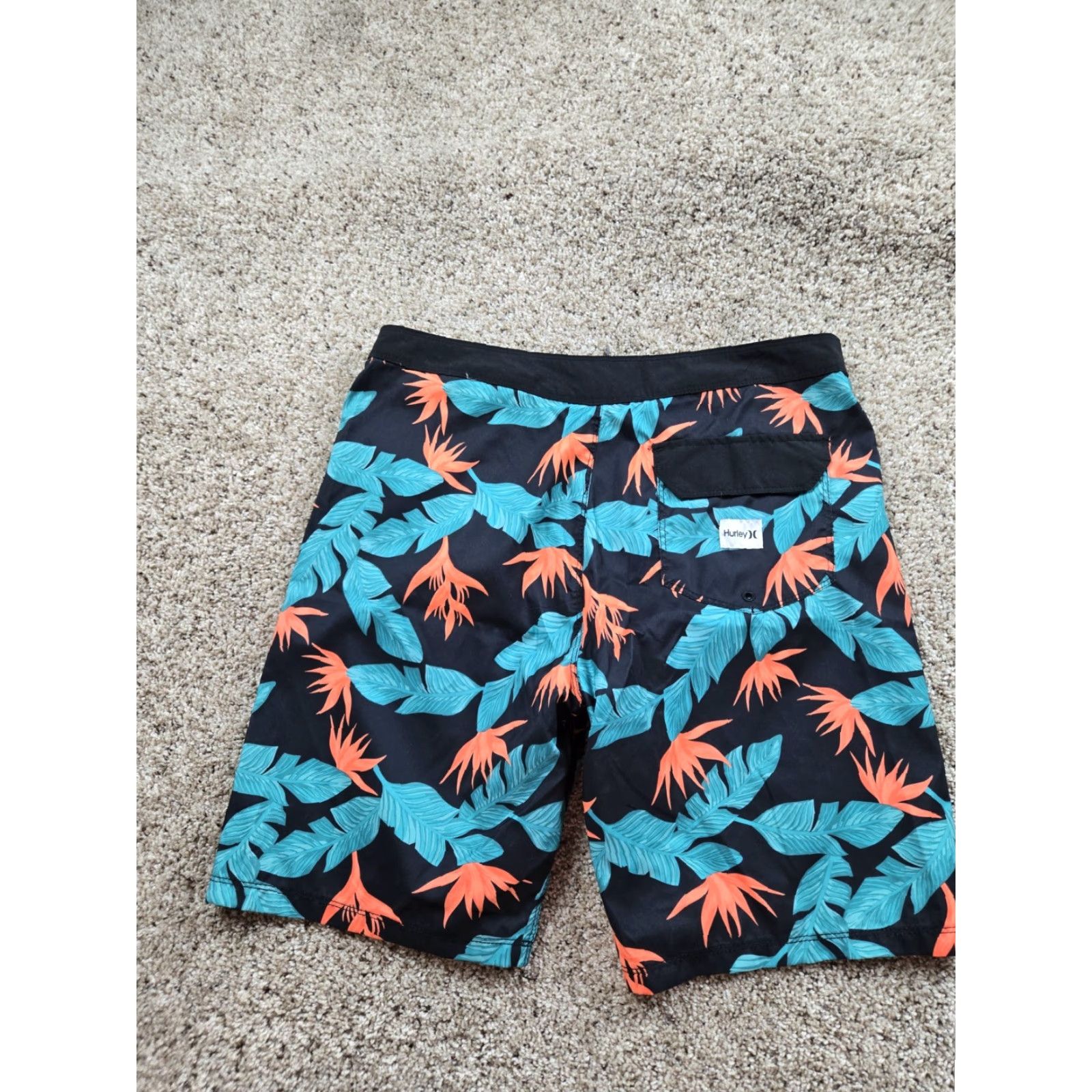 Hurley Hurley Board Shorts Mens 32 Black Floral Print Drawstring 8" Inseam Size US 32 / EU 48 - 6 Thumbnail