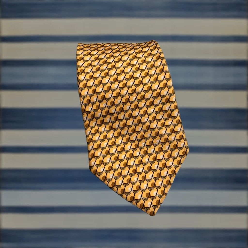 Salvatore Ferragamo Salvatore Ferragamo Tie Golf Pattern Yellow Silk Necktie 58 inches Men Mens Classic 57"-60" Italy Size ONE SIZE - 1 Thumbnail
