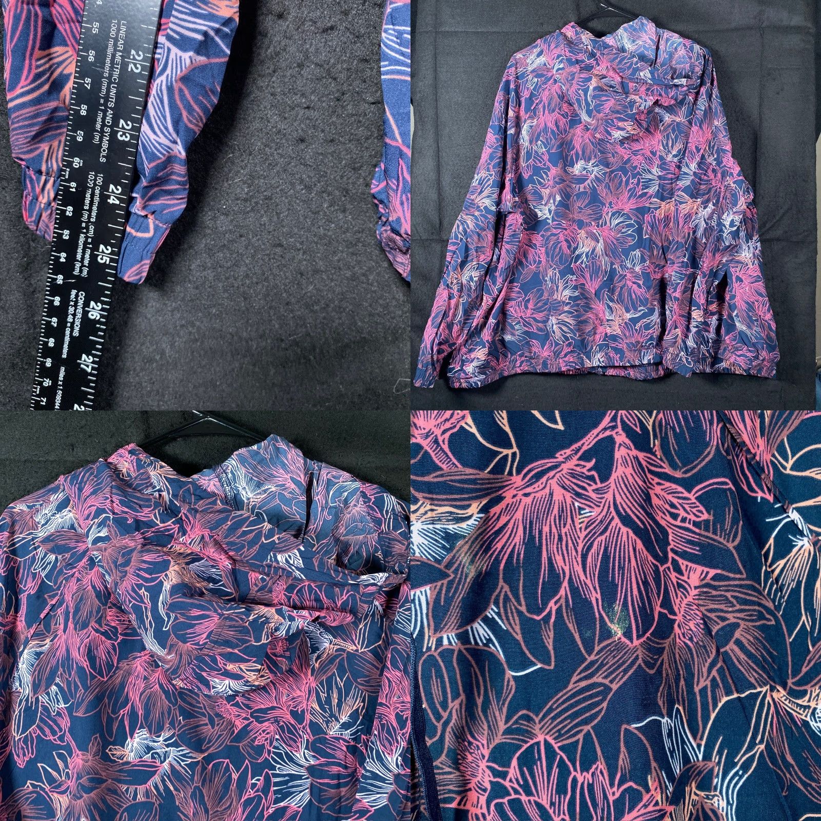 Vintage Active Zone Women Jacket Blue Pink Floral Full Zip Hooded Lightweight Stretch 2X Size XXL / US 16-18 / IT 52-54 - 8 Thumbnail