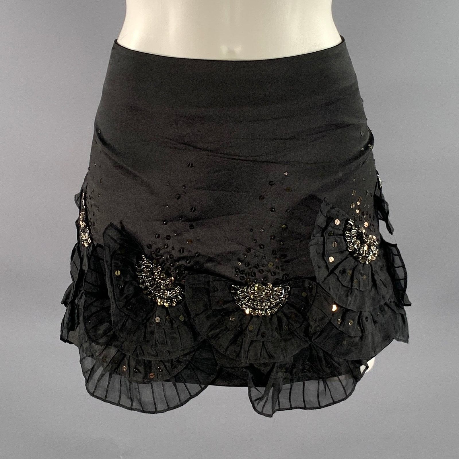 Karen Millen KAREN MILLEN Size 10 Black Silk Blend Ruffled Mini Skirt Size 32" / US 10 / IT 46 - 1 Thumbnail