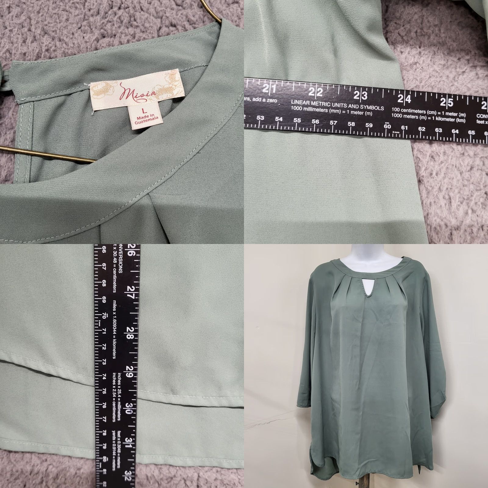 Vintage Misia Blouse Shirt Women's L Sage Green Lightweight Keyhole Short Sleeve Shirt Size L / US 10 / IT 46 - 8 Thumbnail